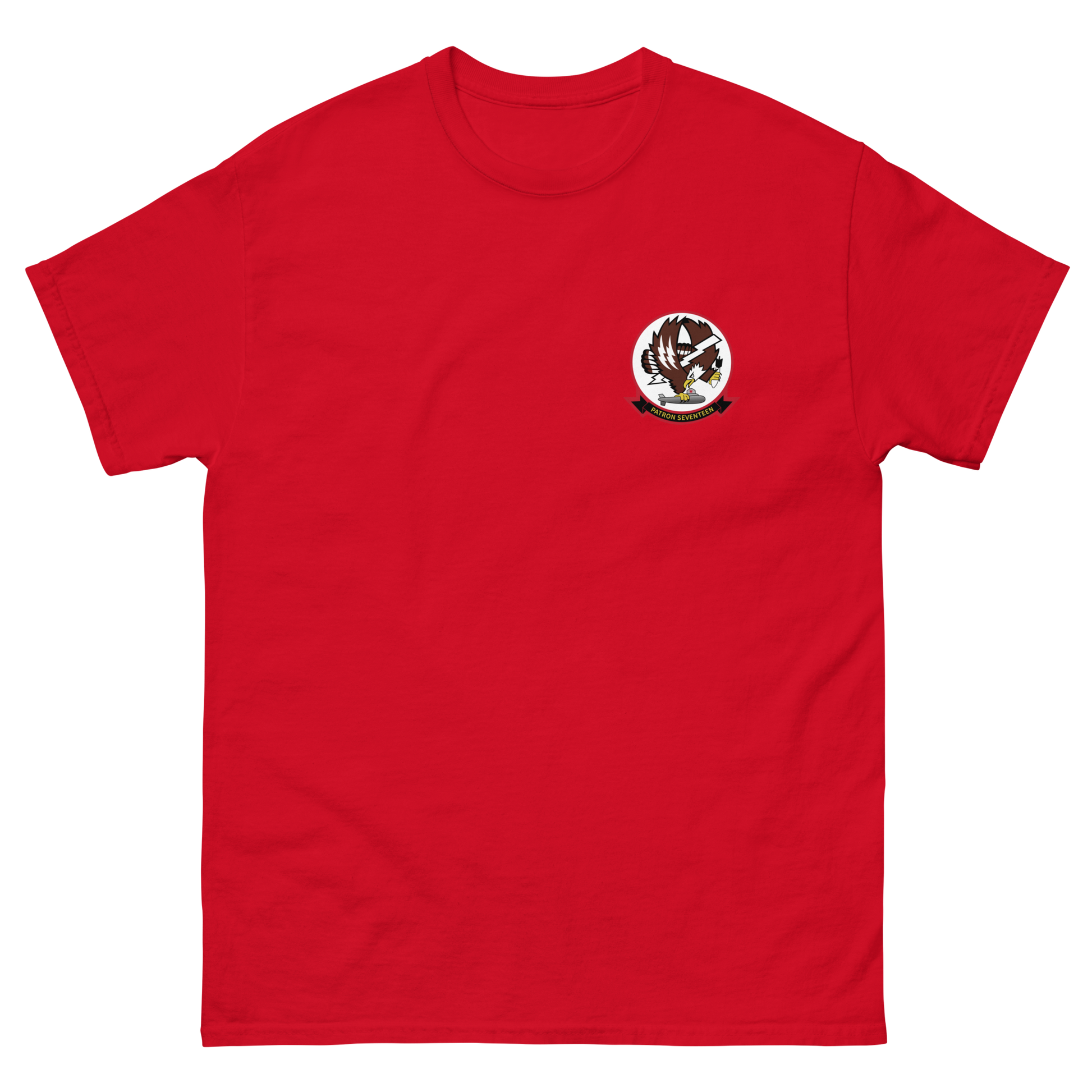 VP-17 White Lightnings Squadron Crest T-Shirt – front view, red