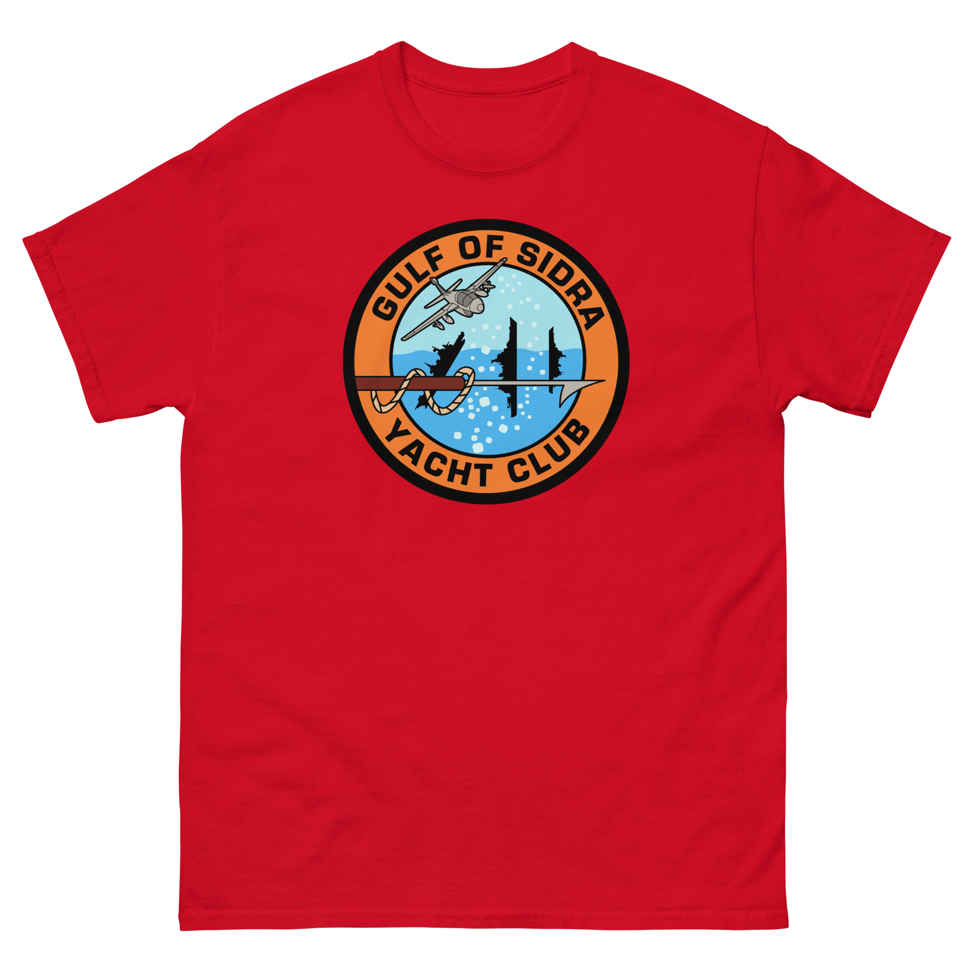 Gulf of Sidra Yacht Club T-Shirt – front view, red