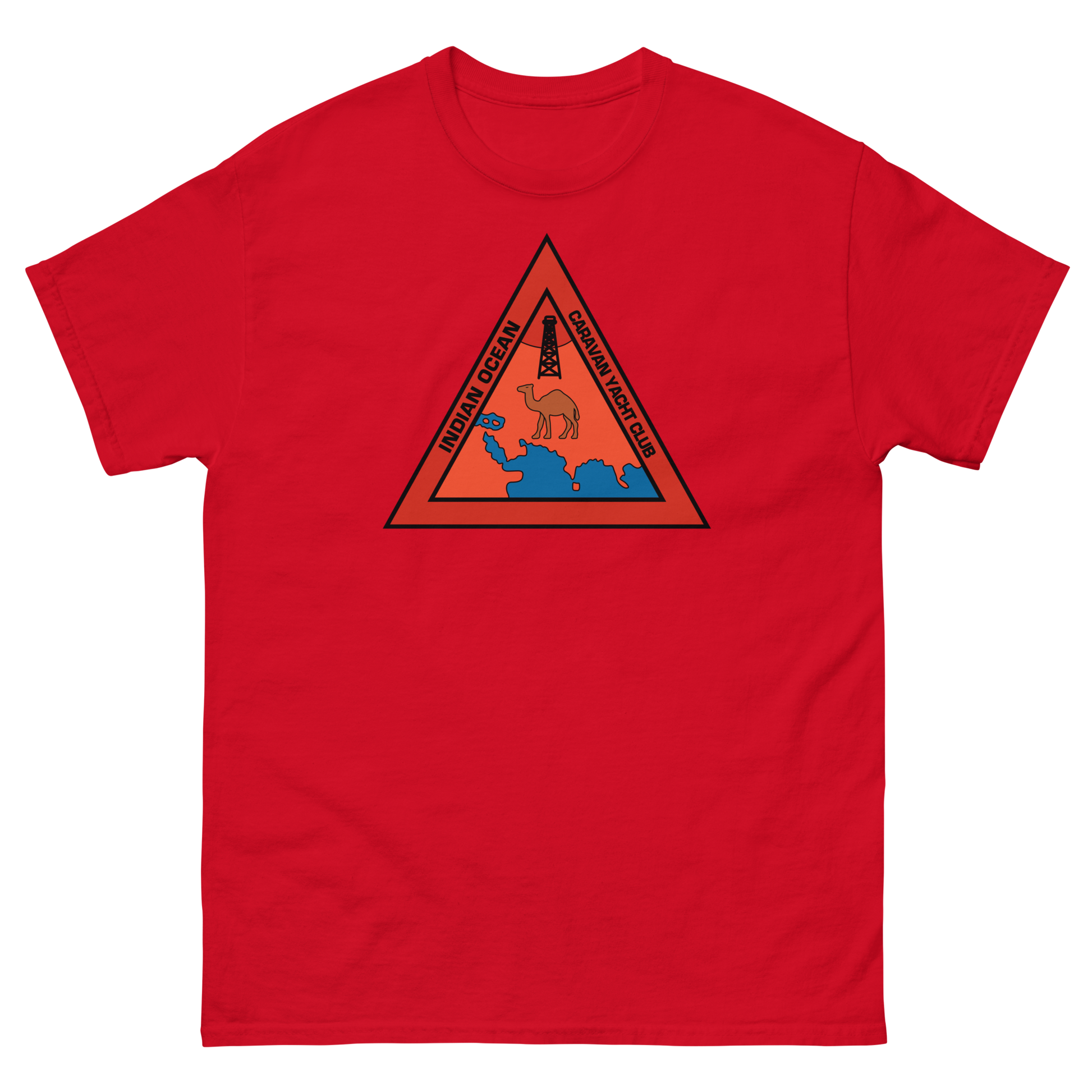 Indian Ocean Caravan Yacht Club T-Shirt – front view, red