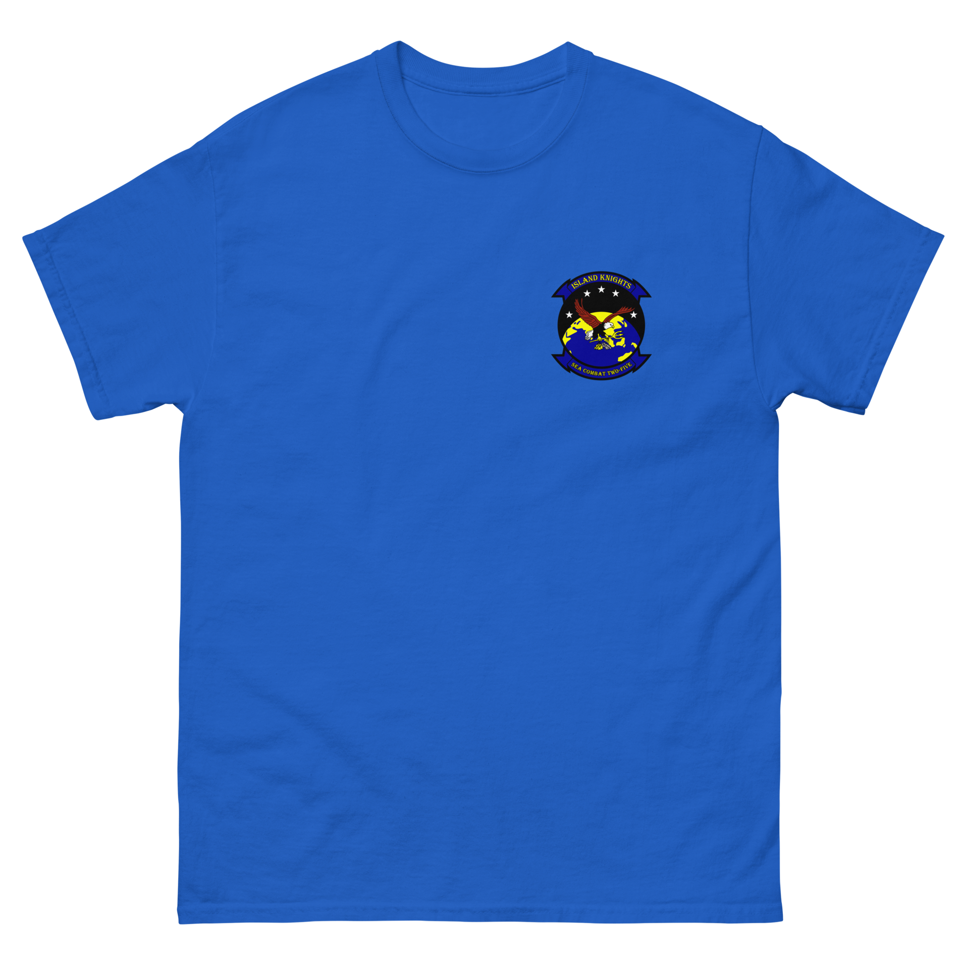 HSC-25 Island Knights Squadron Crest T-Shirt – front view, royal