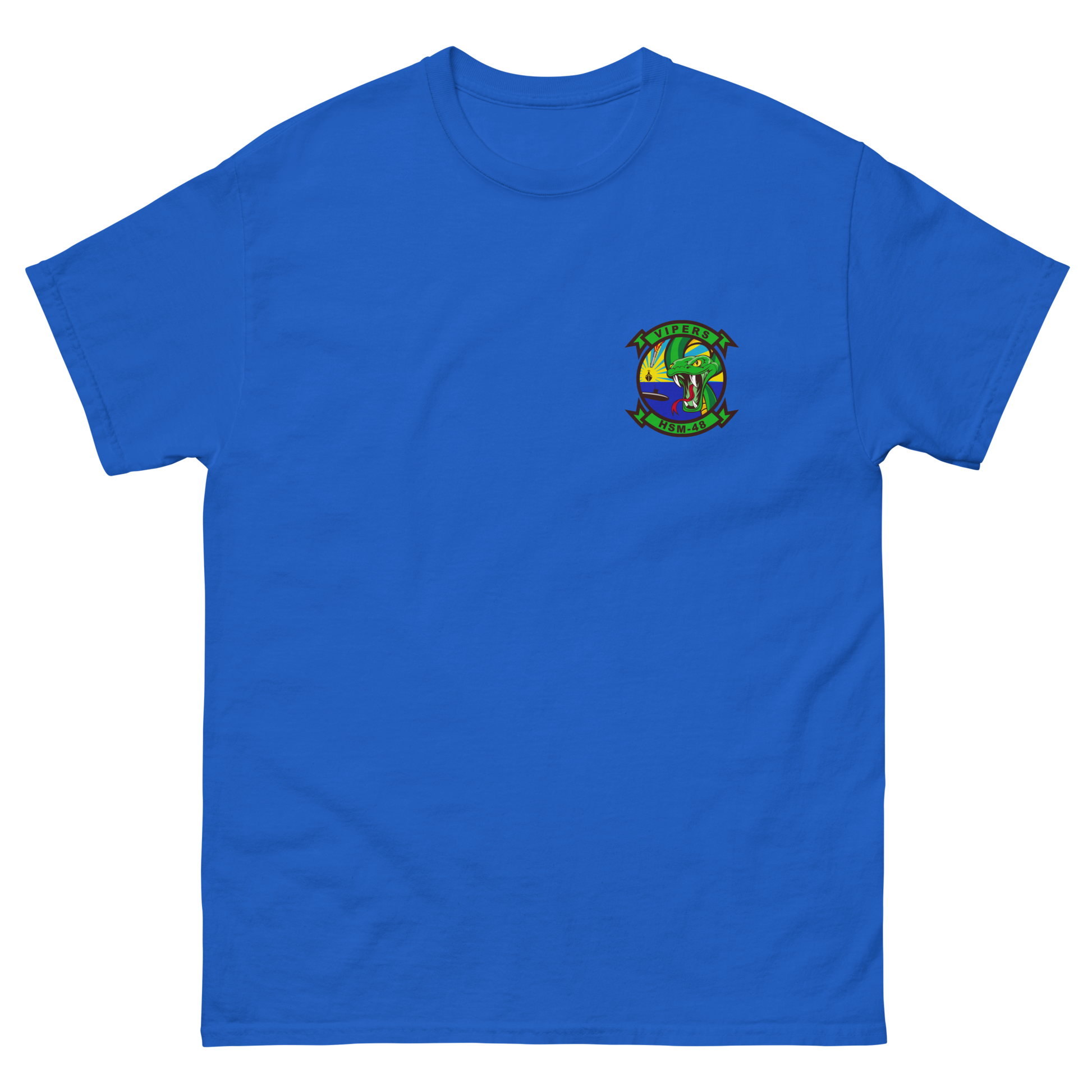 HSM-48 Vipers Squadron Crest T-Shirt – front view, royal