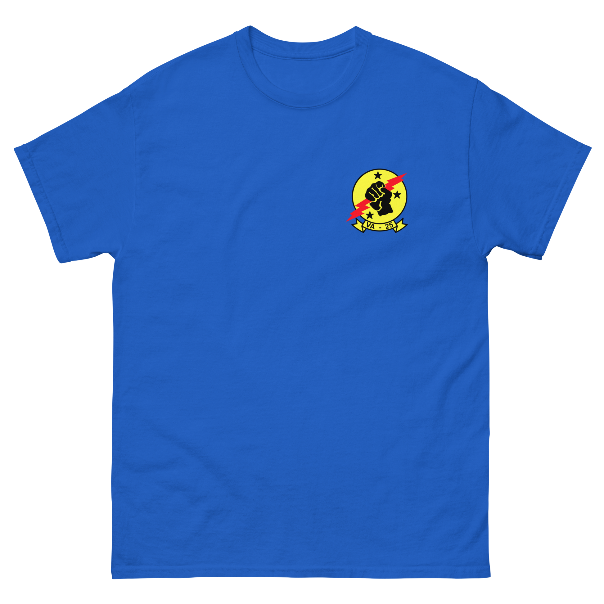 VA-25 Fist of the Fleet Squadron Crest T-Shirt – front view, royal