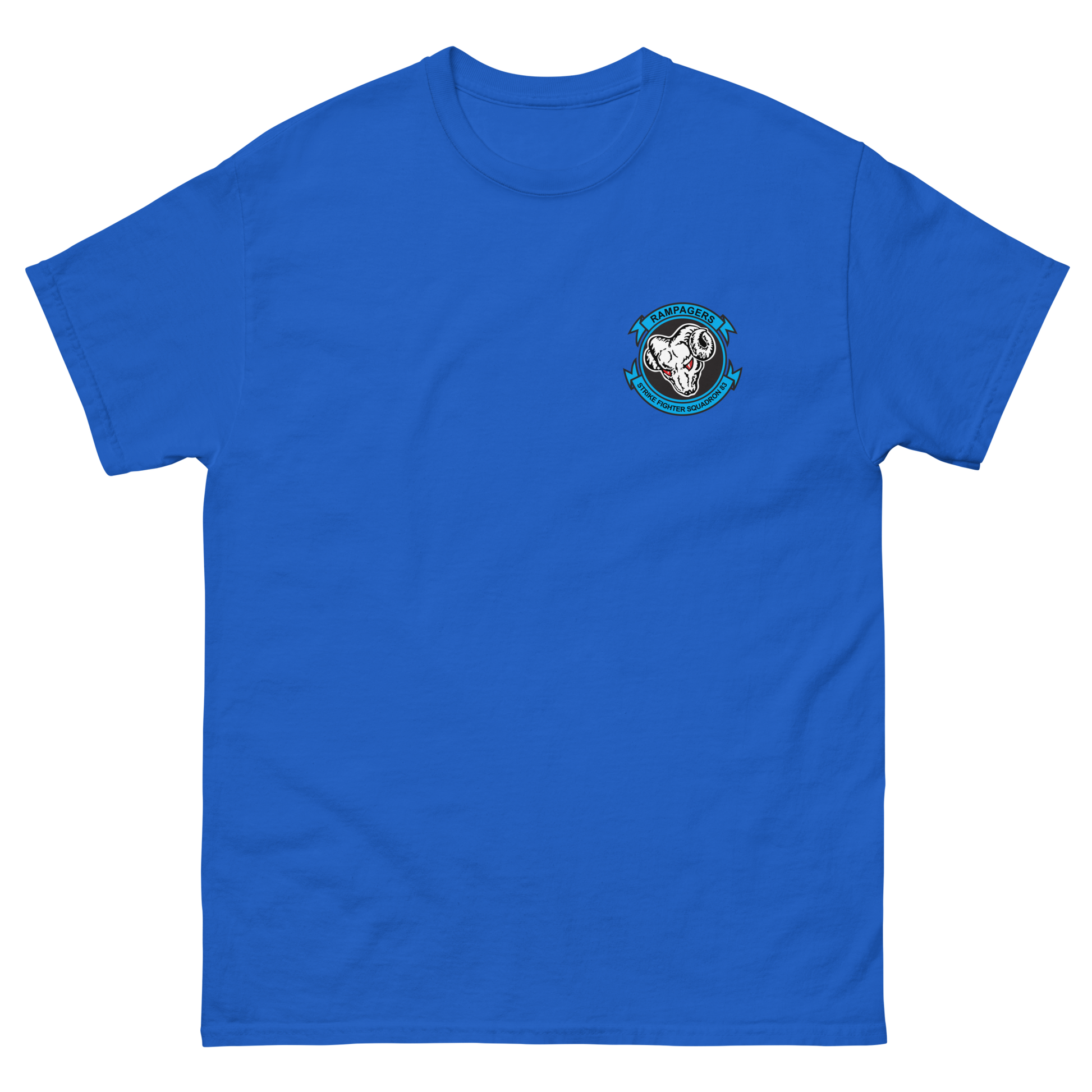 VFA-83 Rampagers Squadron Crest T-Shirt – front view, royal