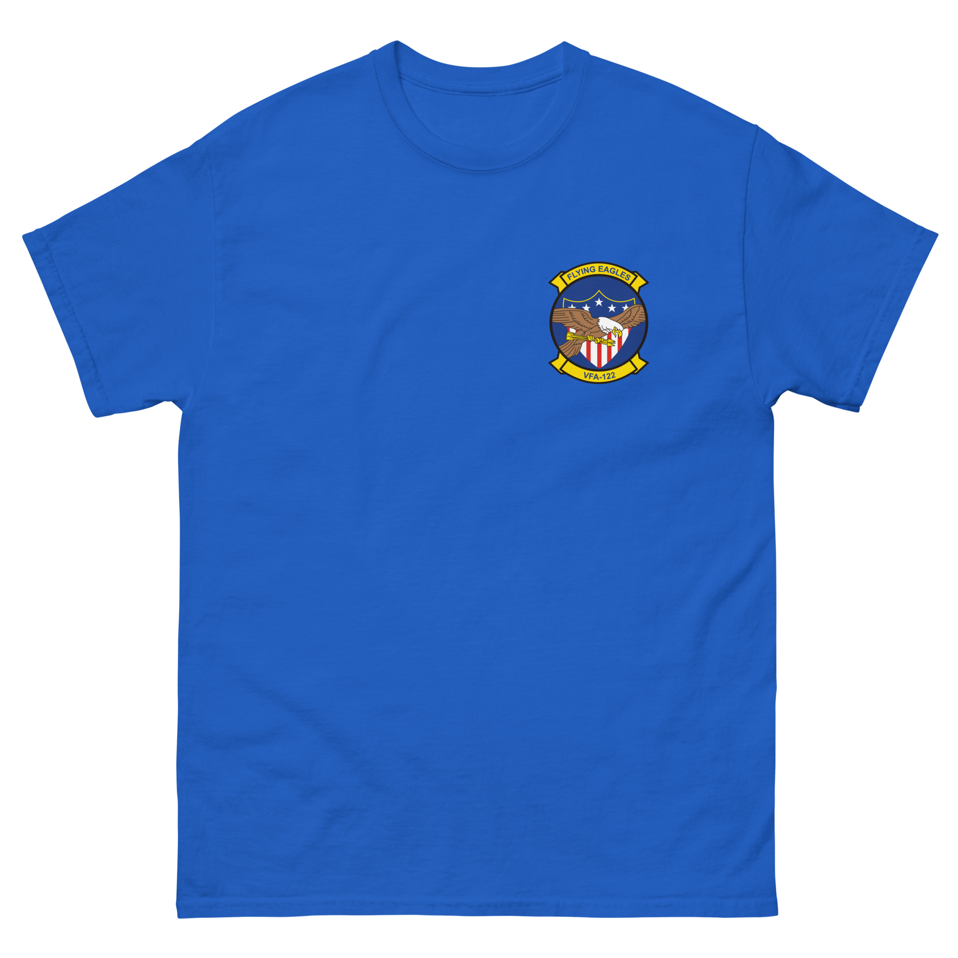 VFA-122 Flying Eagles Squadron Crest T-Shirt – front view, royal