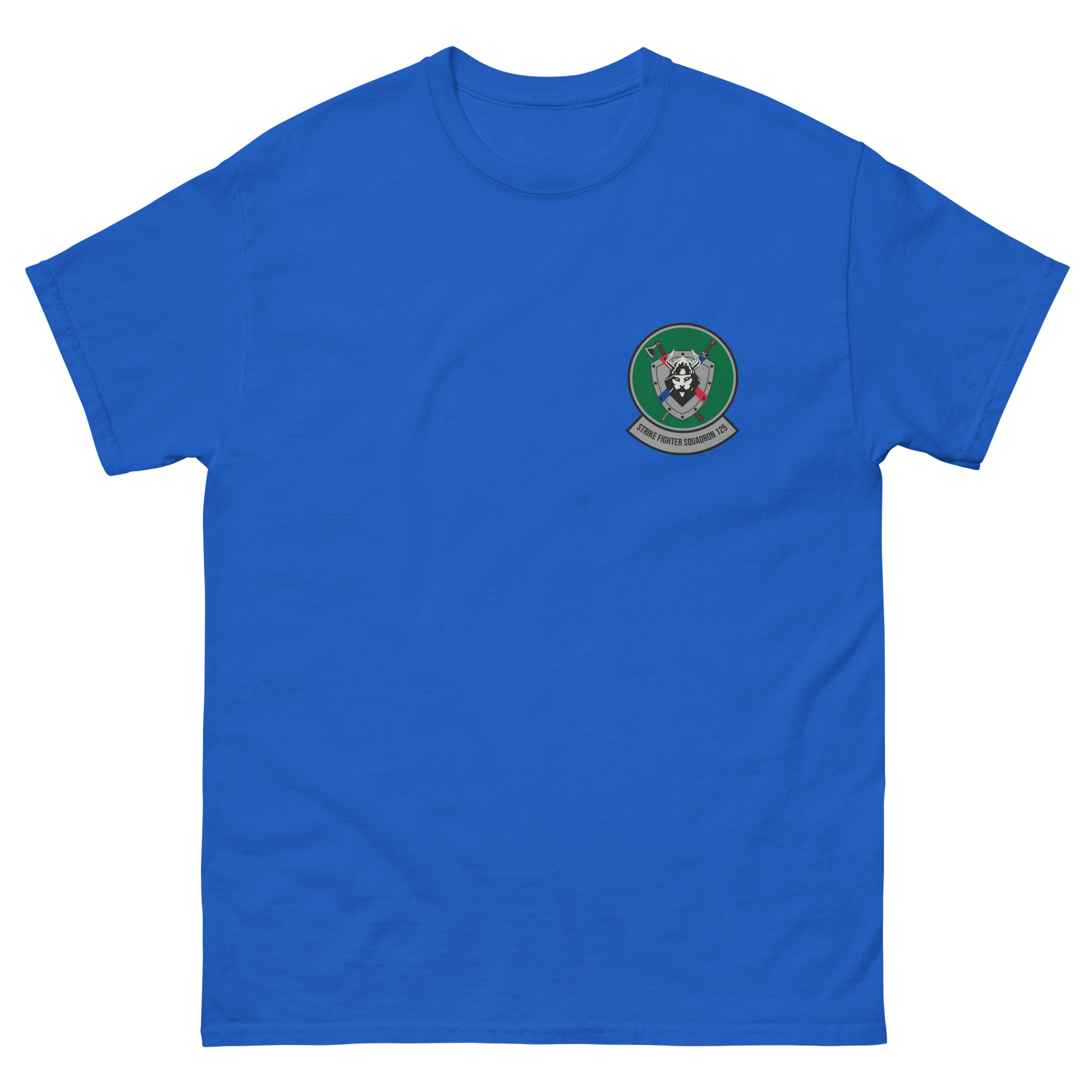 VFA-125 Rough Raiders Squadron Crest T-Shirt – front view, royal