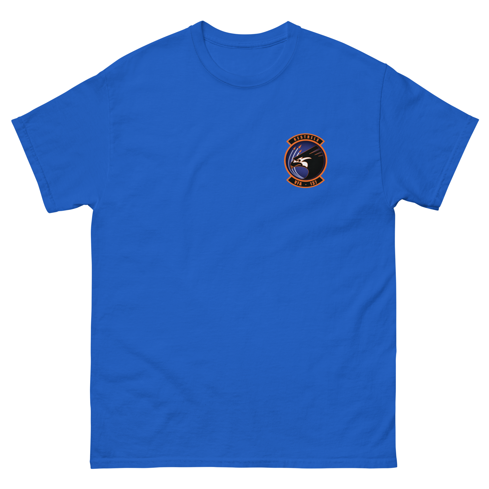 VFA-137 Kestrels Squadron Crest T-Shirt – front view, royal