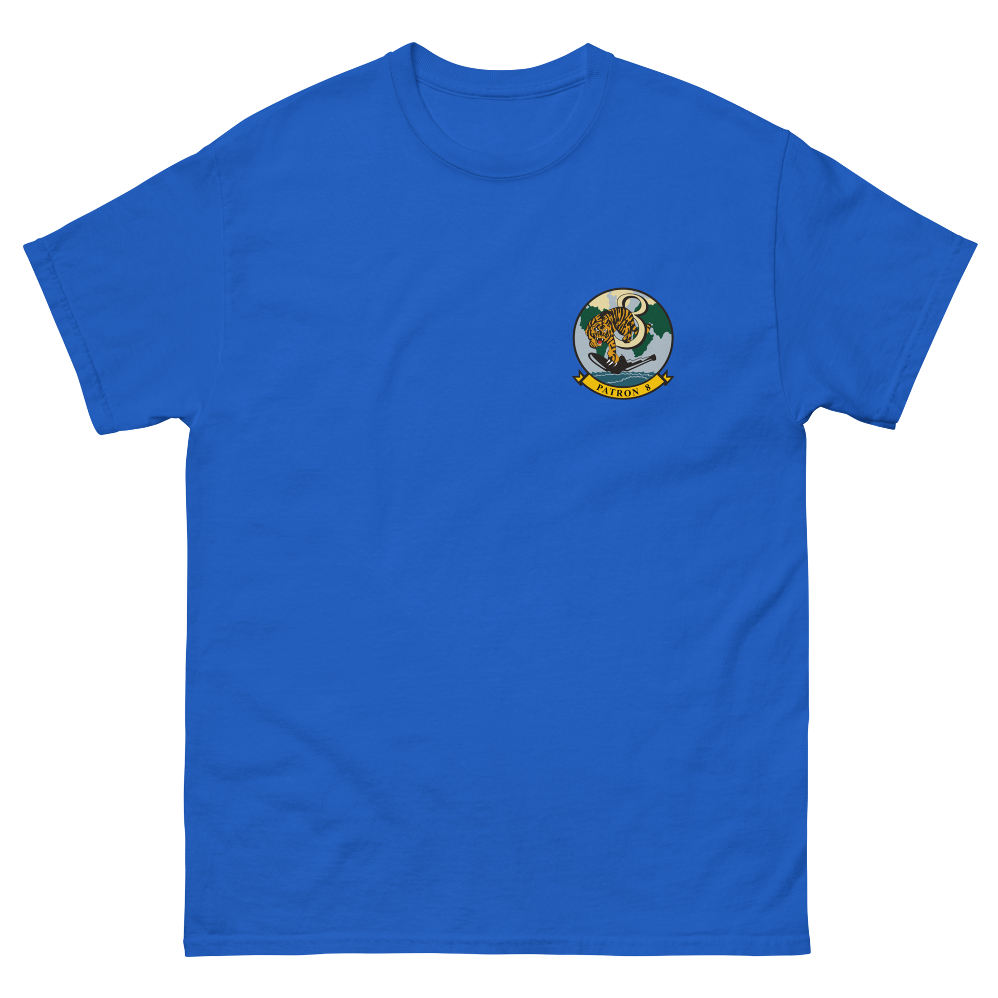 VP-8 Fighting Tigers Squadron Crest T-Shirt – front view, royal