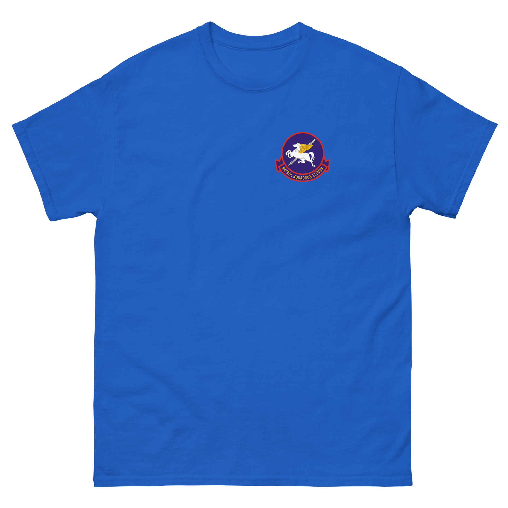 VP-11 Proud Pegasus Squadron Crest T-Shirt – front view, royal