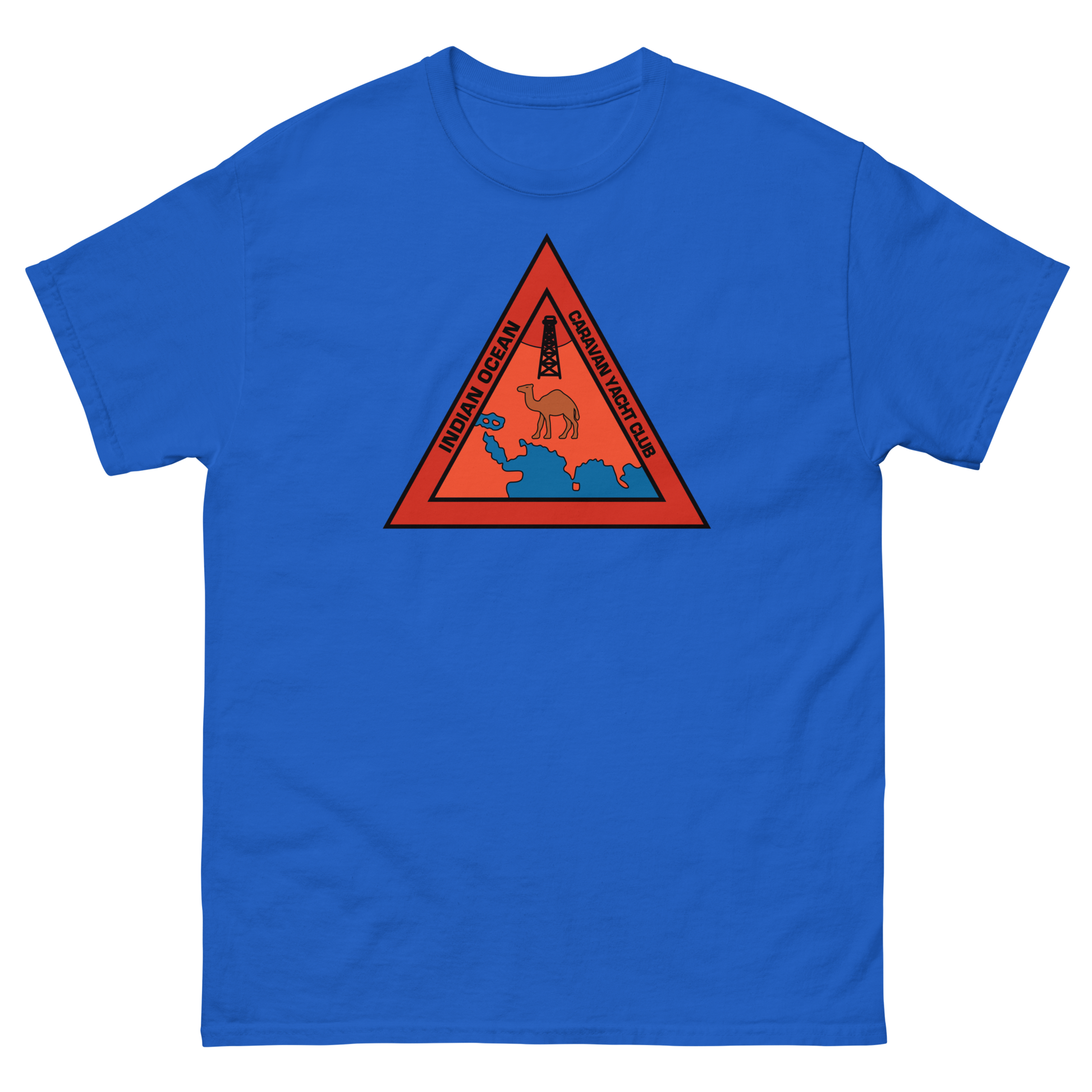 Indian Ocean Caravan Yacht Club T-Shirt – front view, royal
