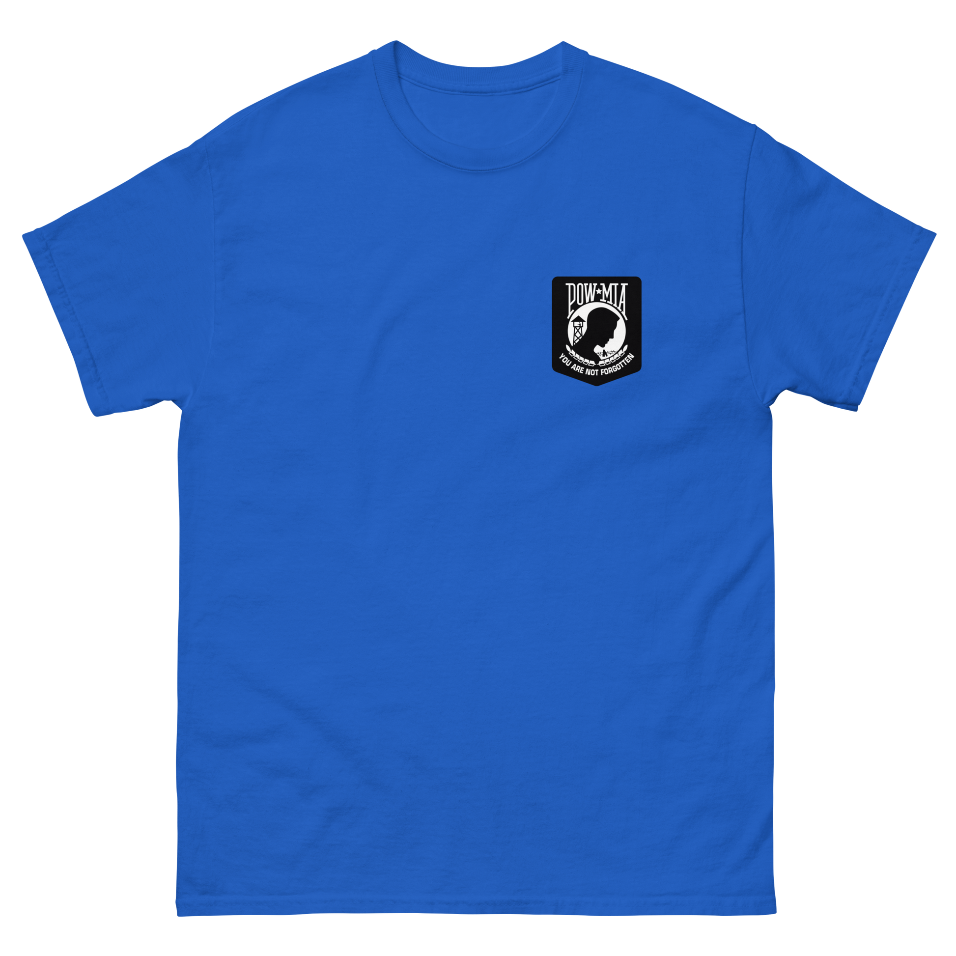 POW-MIA You are not forgotten T-Shirt – front view, royal