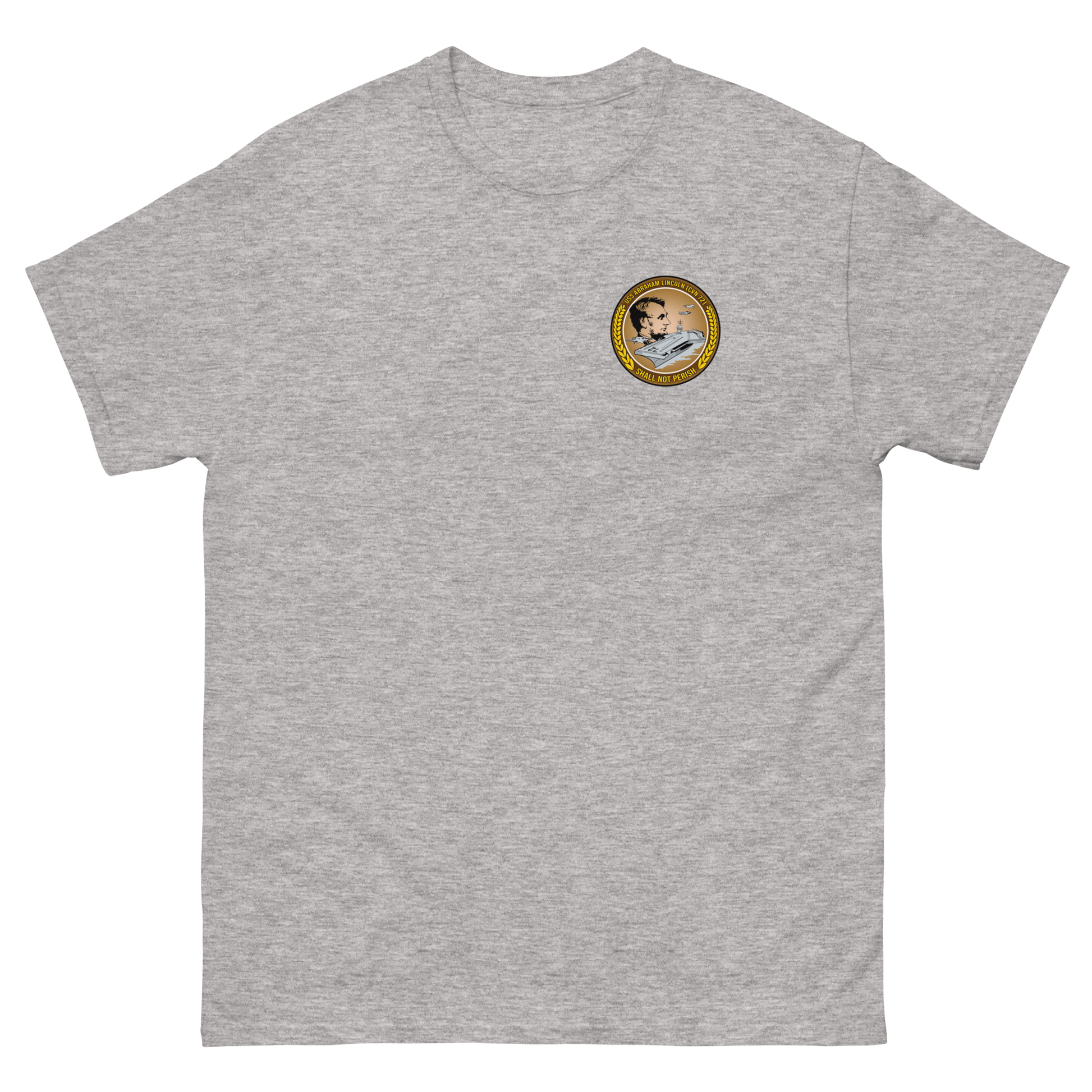 USS Abraham Lincoln (CVN-72) Ship's Crest Shirt – front view, grey