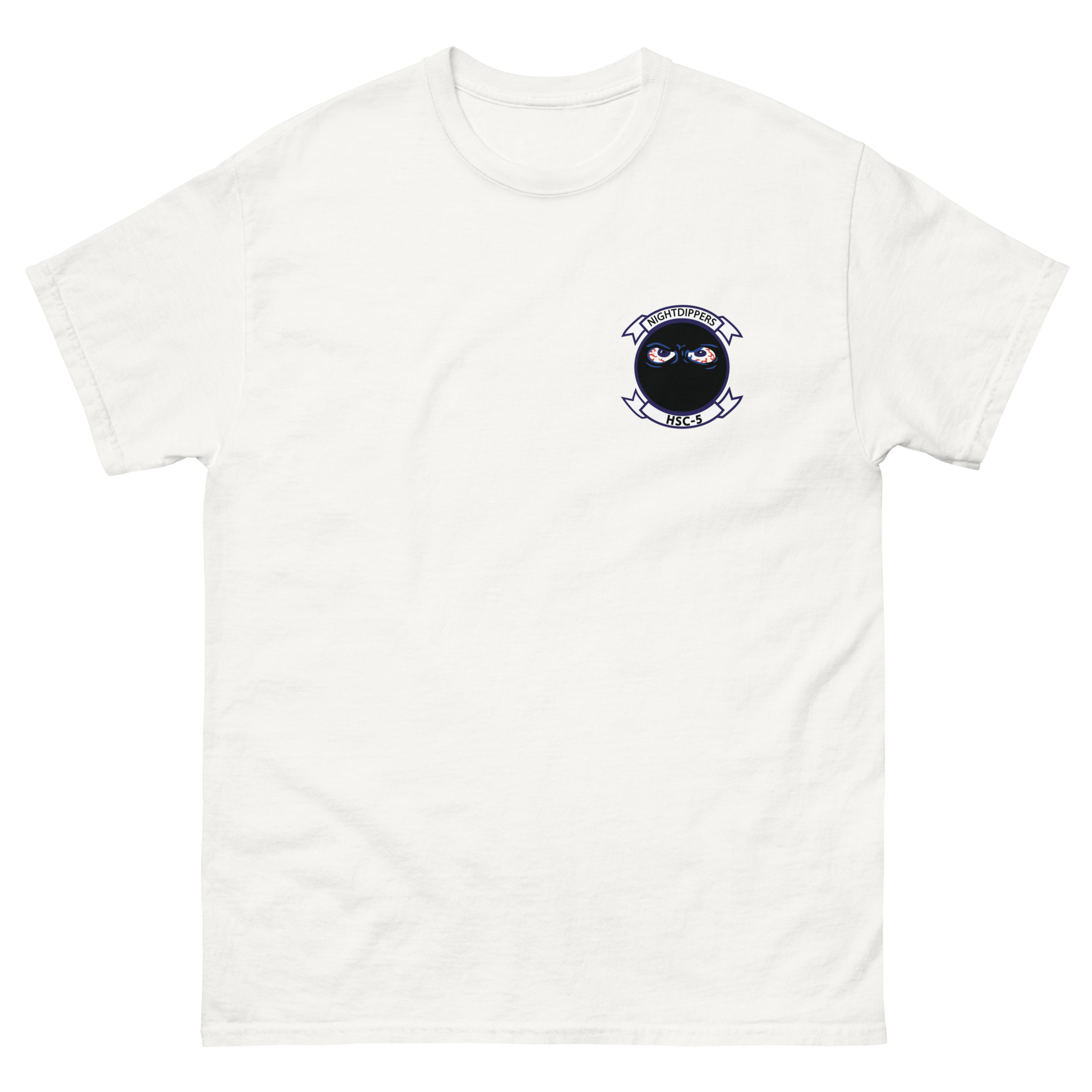 HSC-5 Nightdippers Squadron Crest Shirt – front view, white