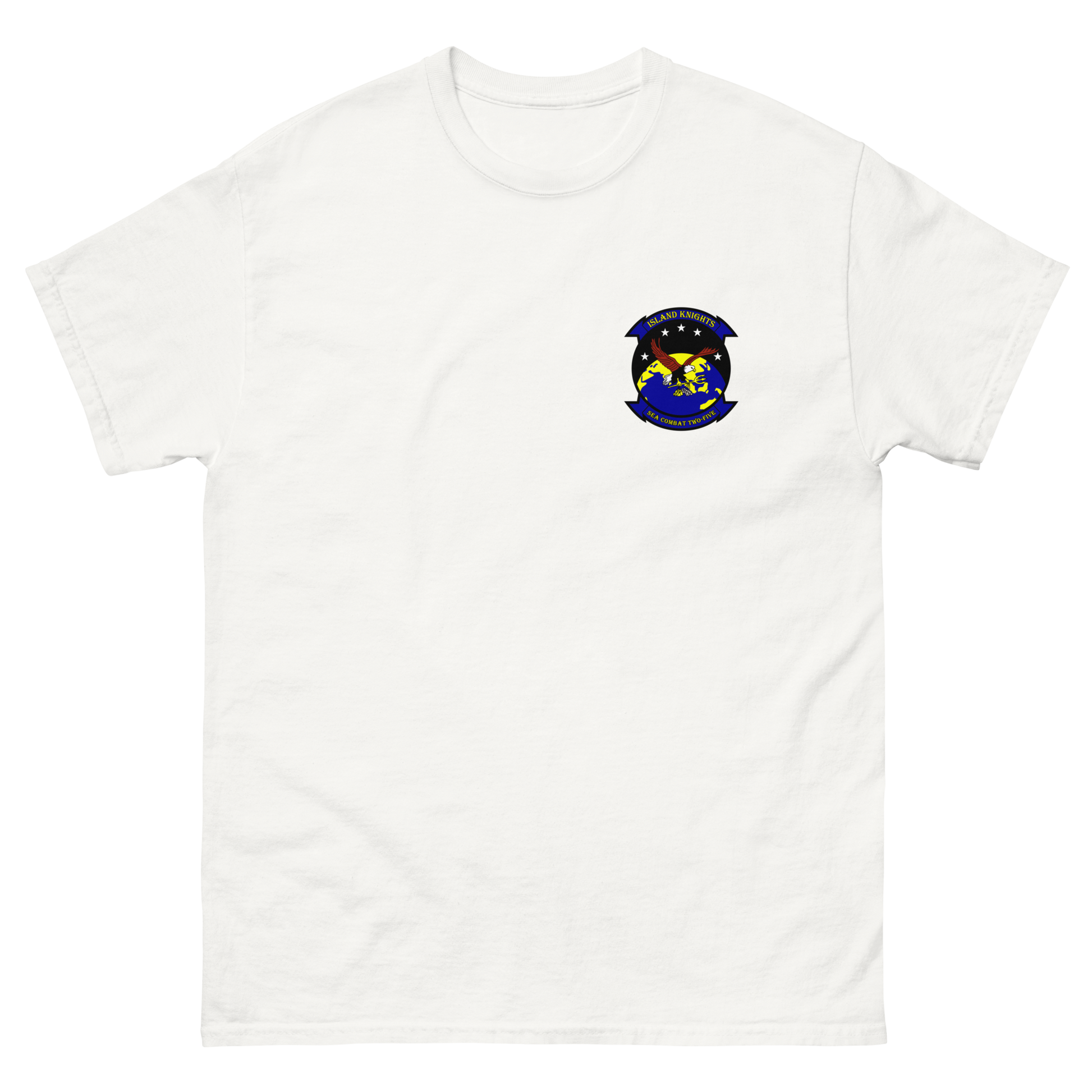 HSC-25 Island Knights Squadron Crest T-Shirt – front view, white