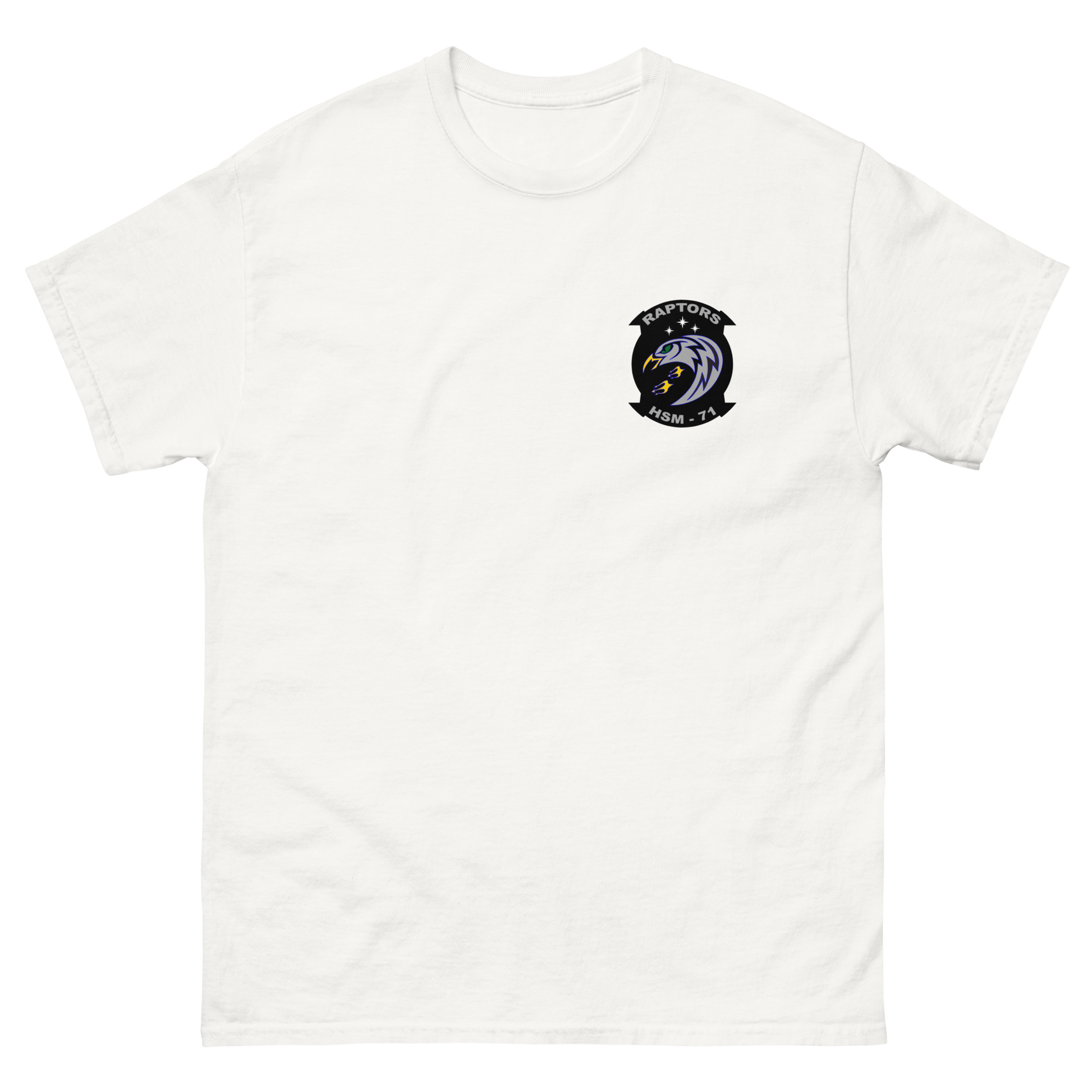 HSM-71 Raptors Squadron Crest Shirt – front view, white