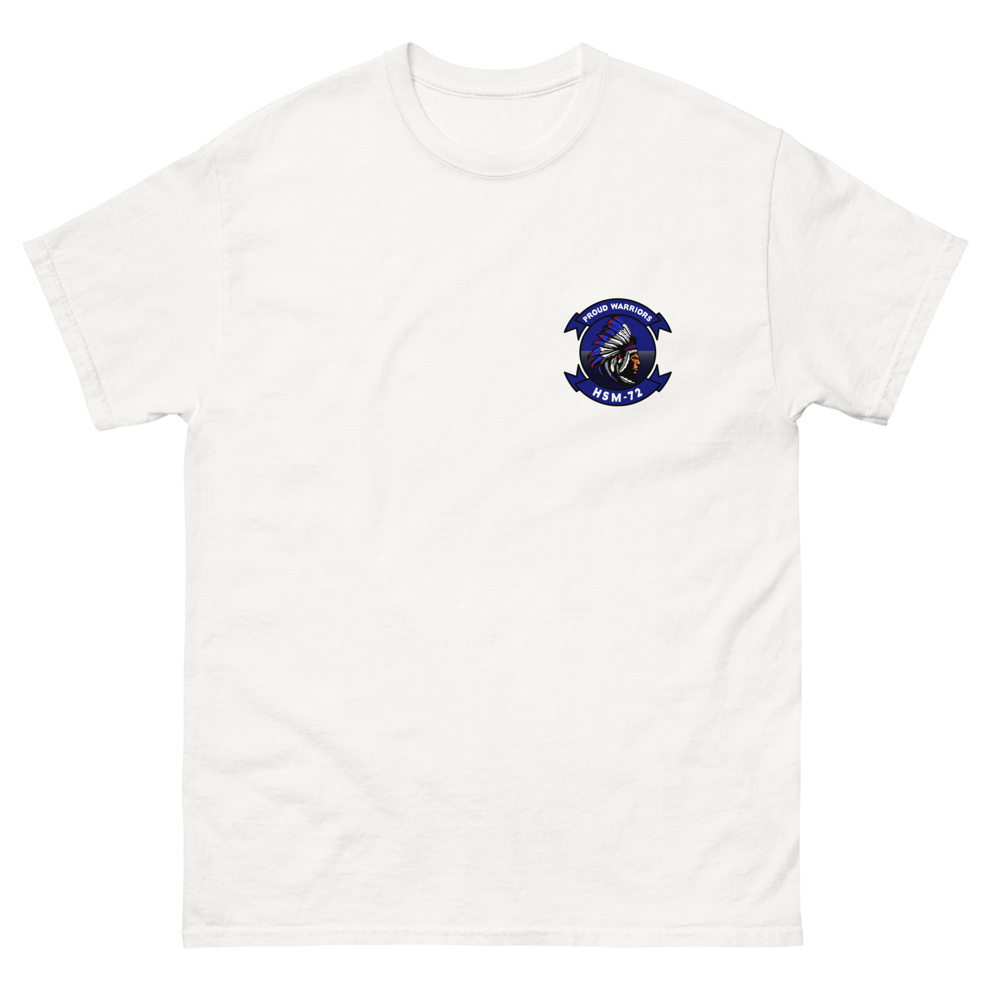 HSM-72 Proud Warriors Squadron Crest Shirt – front view, white