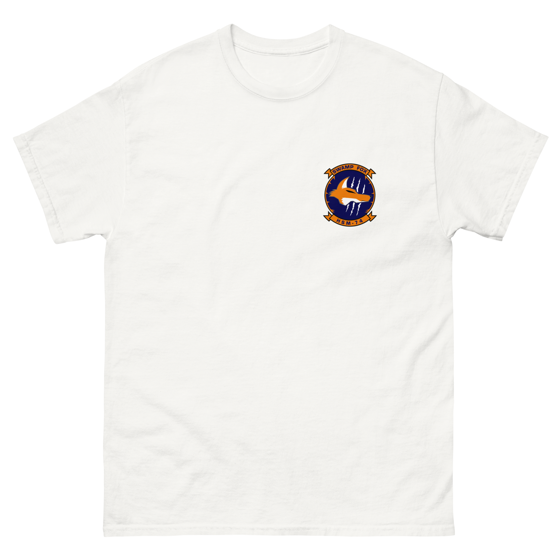 HSM-74 Swamp Foxes Squadron Crest Shirt – front view, white