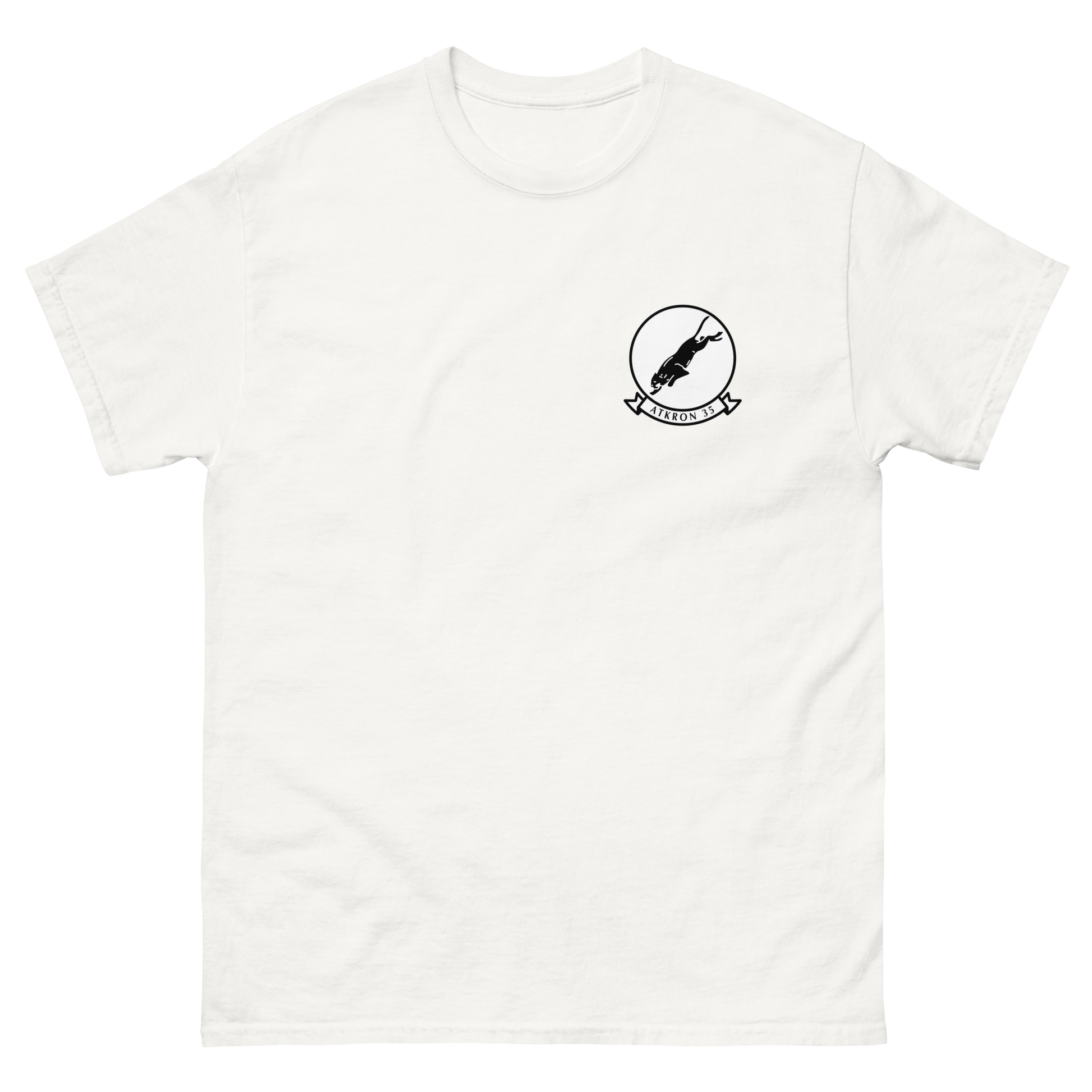 VA-35 Black Panthers Squadron Crest T-Shirt – front view, white