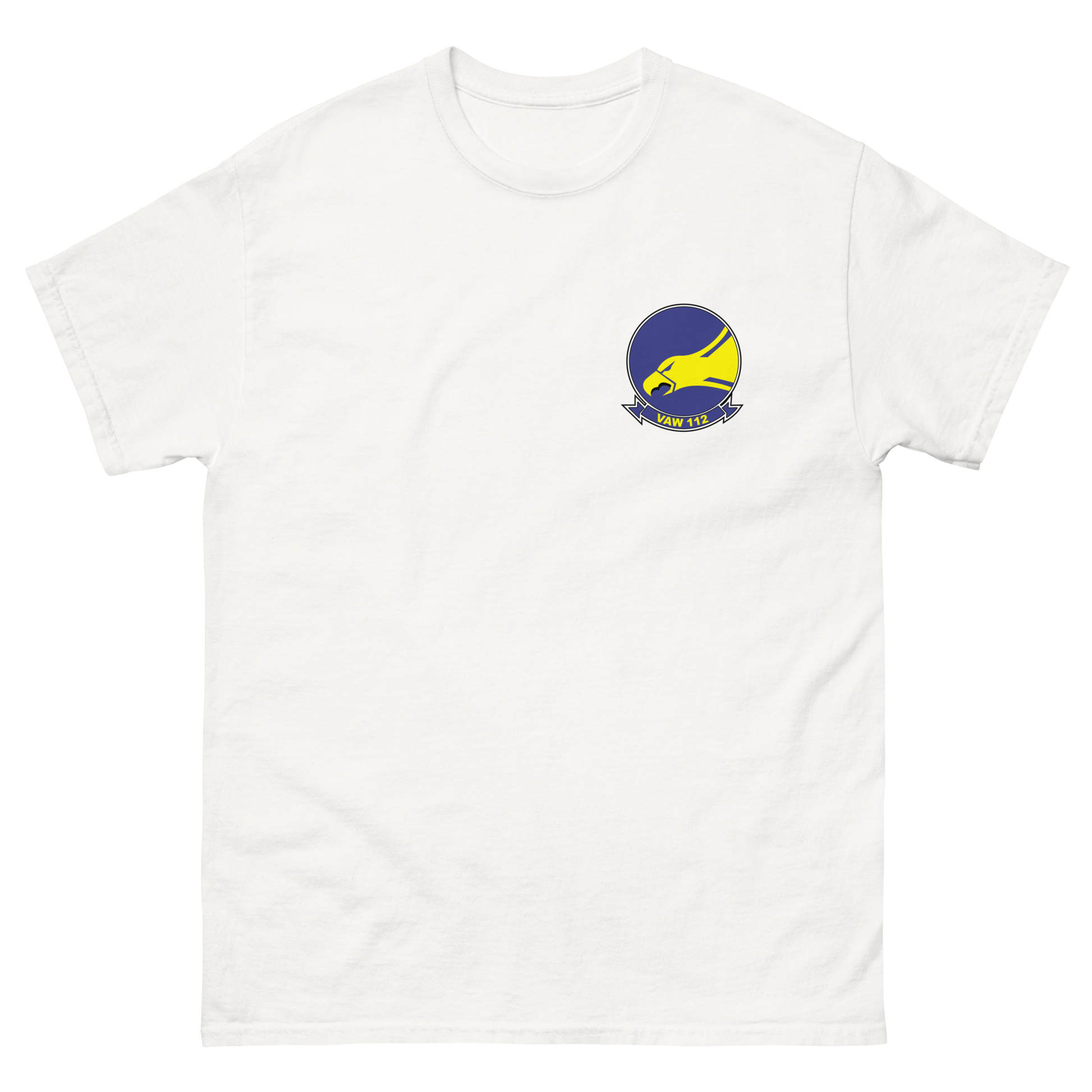 VAW-112 Golden Hawks Squadron Crest T-Shirt – front view, white