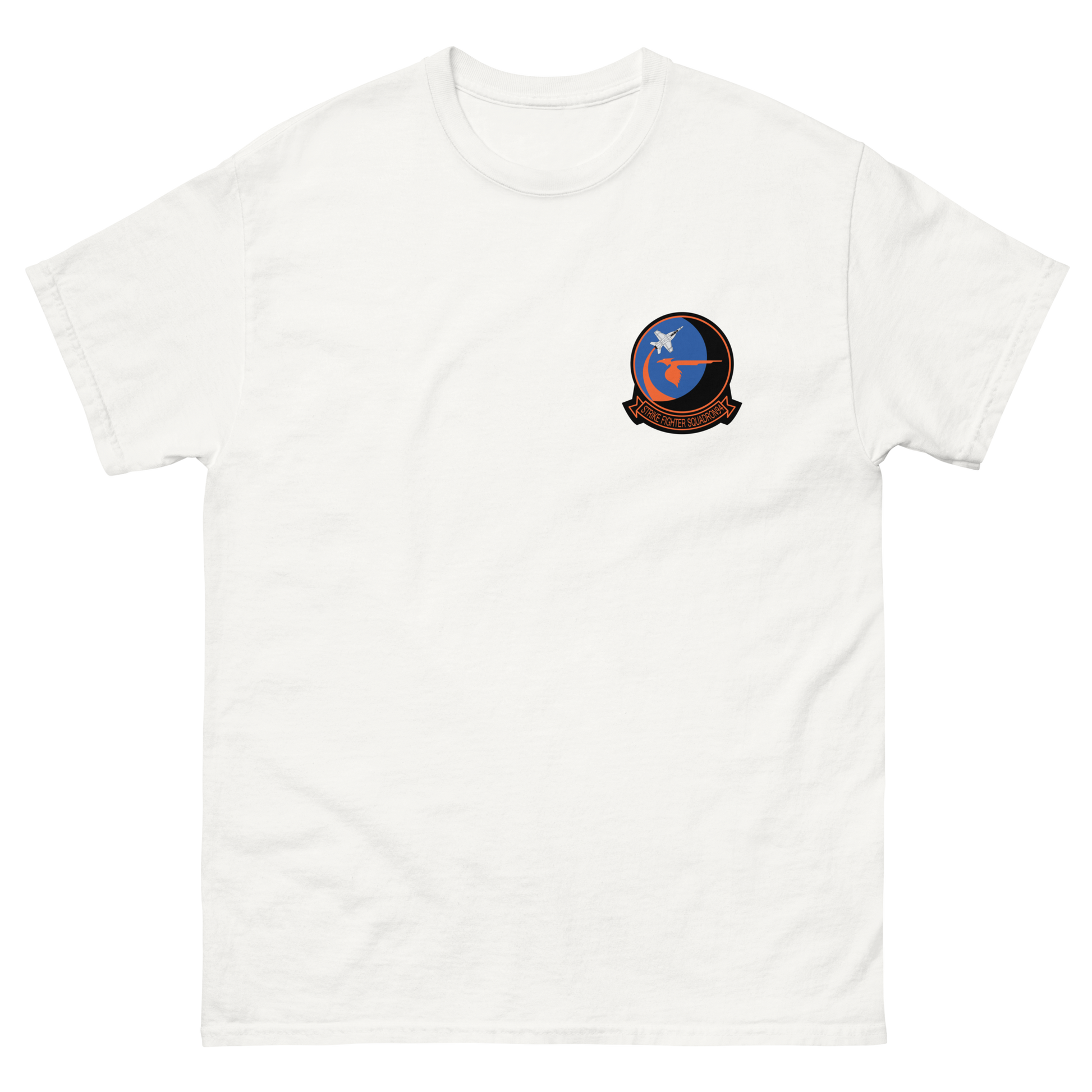 VFA-94 Mighty Shrikes Squadron Crest T-Shirt – front view, white