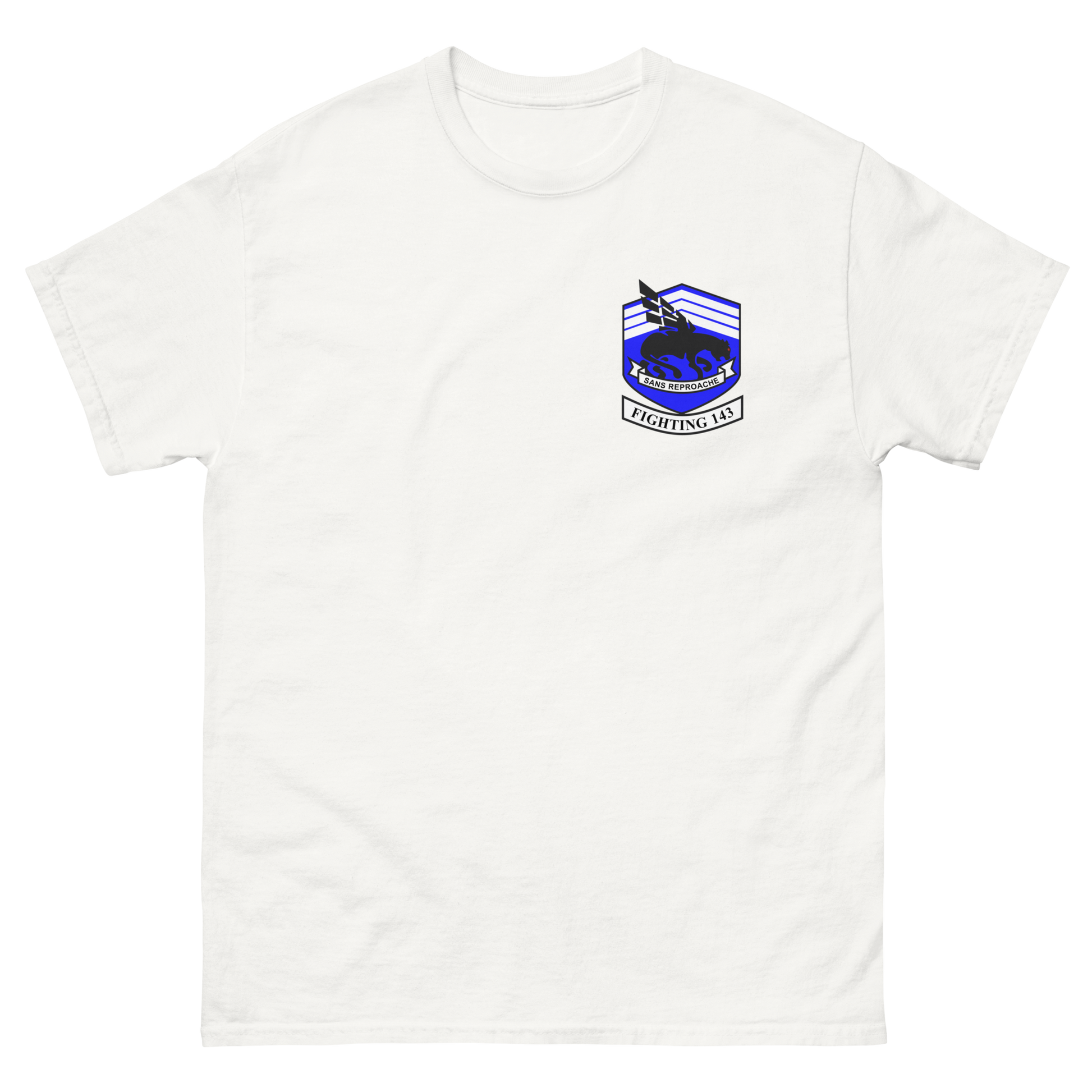 VFA-143 Pukin' Dogs Squadron Crest T-Shirt – front view, white