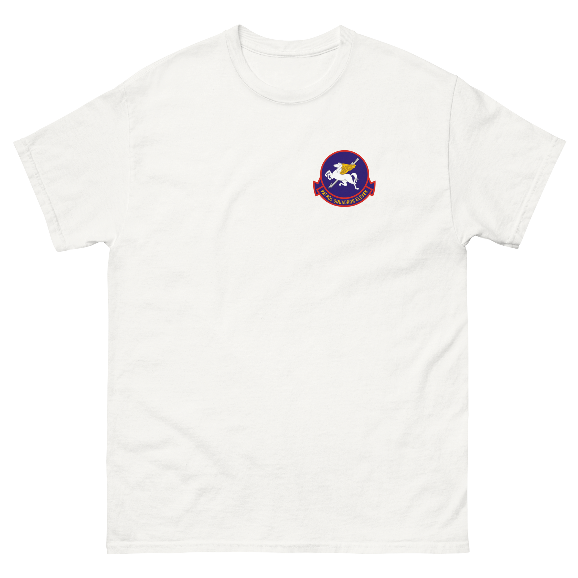 VP-11 Proud Pegasus Squadron Crest T-Shirt – front view, white