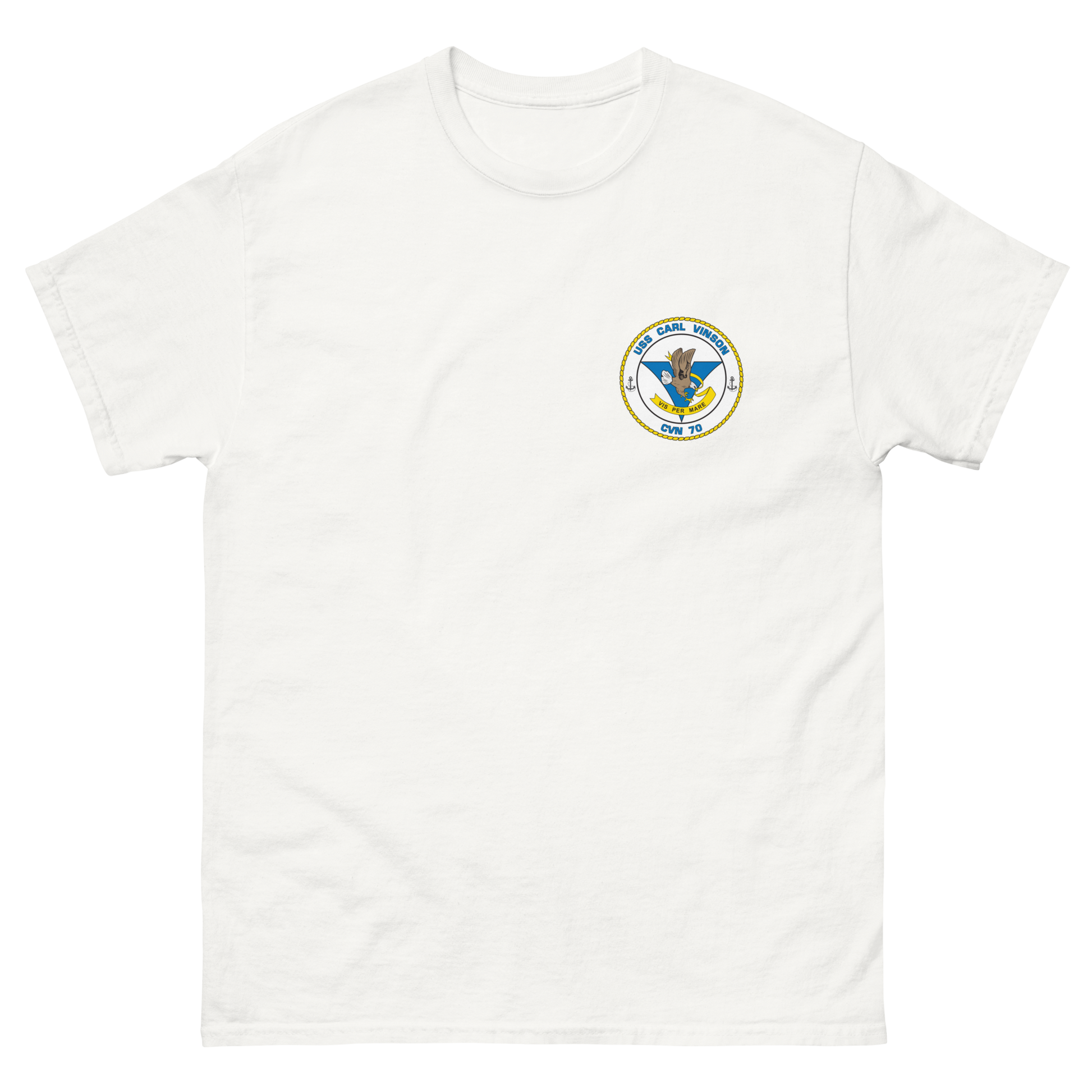 USS Carl Vinson (CVN-70) Ship's Crest Shirt – front view, white