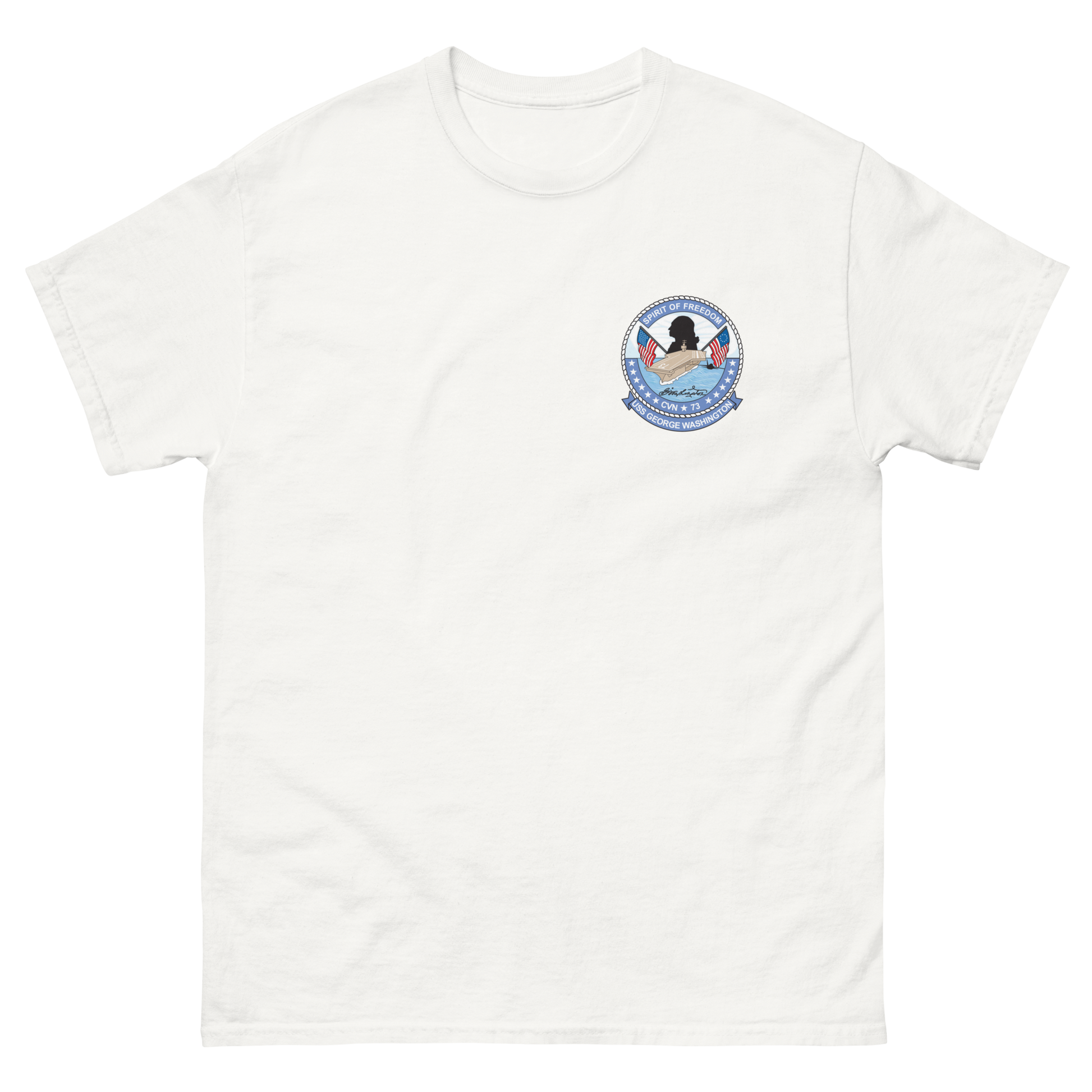USS George Washington (CVN-73) Ship's Crest T-Shirt – front view, white
