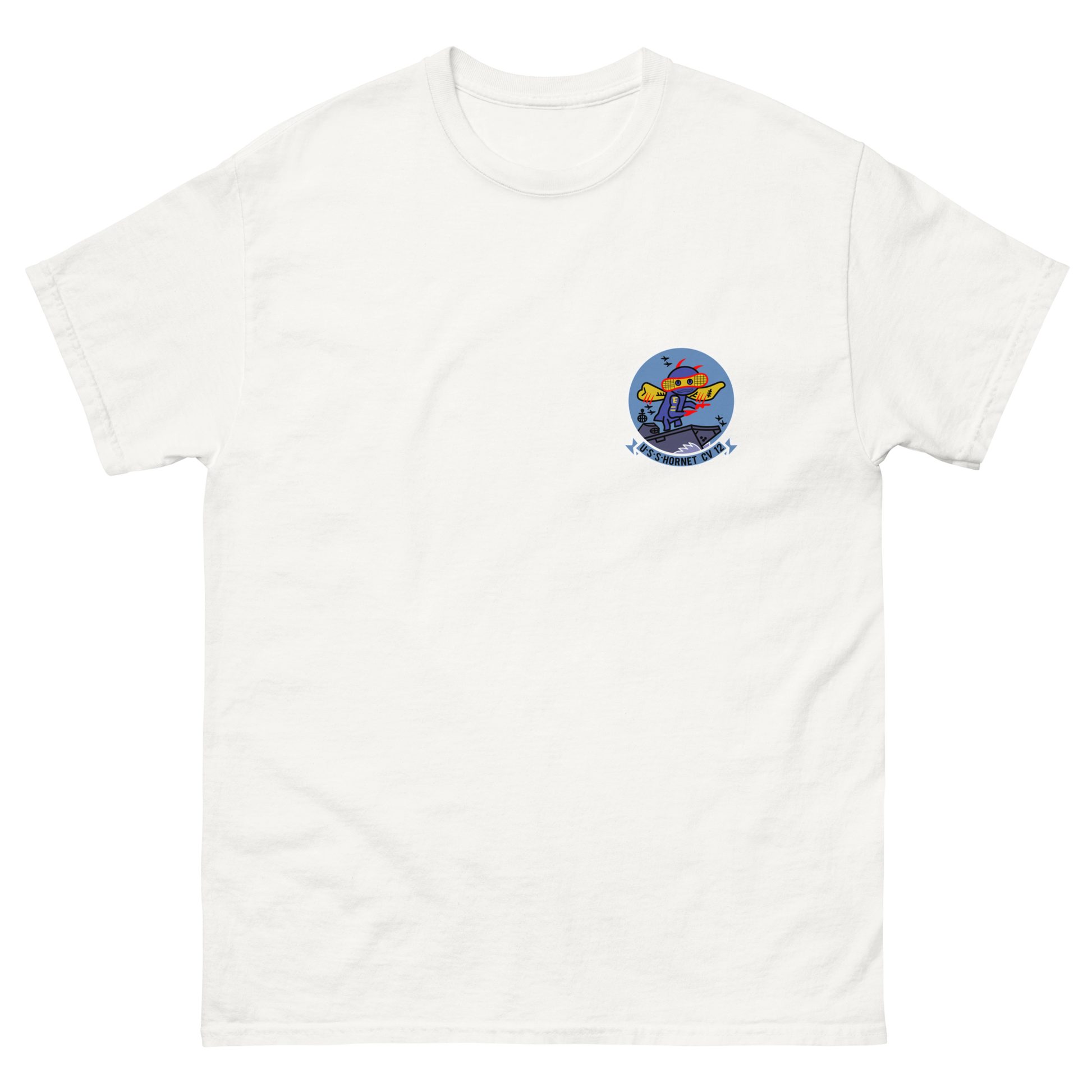 USS Hornet (CV-12) Ship's Crest T-Shirt – front view, white