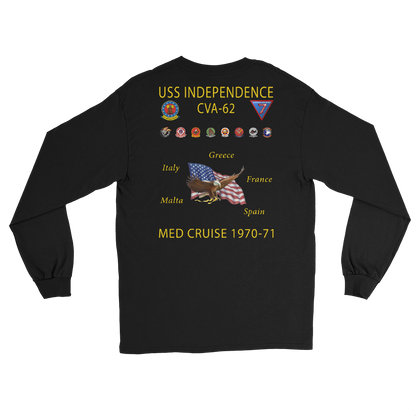 USS Independence (CVA-62) 1970-71 Long Sleeve Cruise Shirt – back view, black