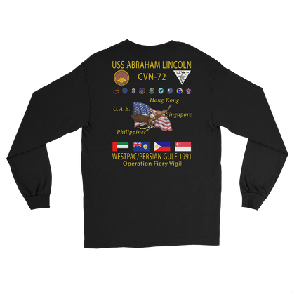 USS Abraham Lincoln (CVN-72) 1991 Long Sleeve Cruise Shirt – back view, black