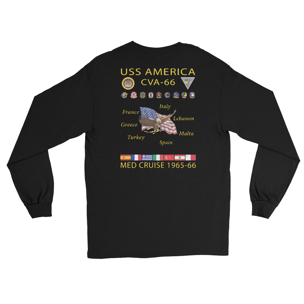 USS America (CVA-66) 1965-66 Long Sleeve Cruise Shirt – back view, black