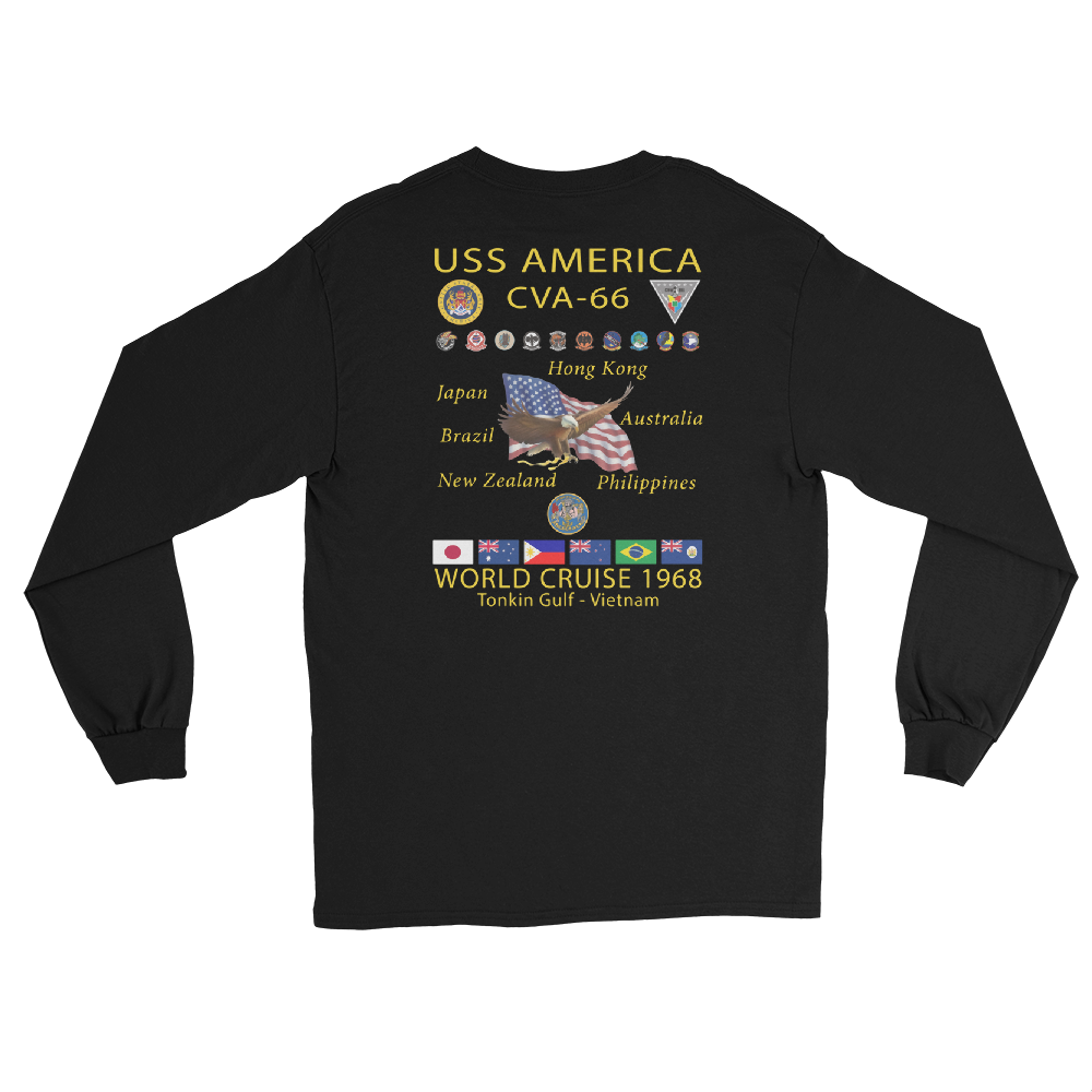 USS America (CVA-66) 1968 Cruise Shirt Long Sleeve Cruise Shirt – back view, black