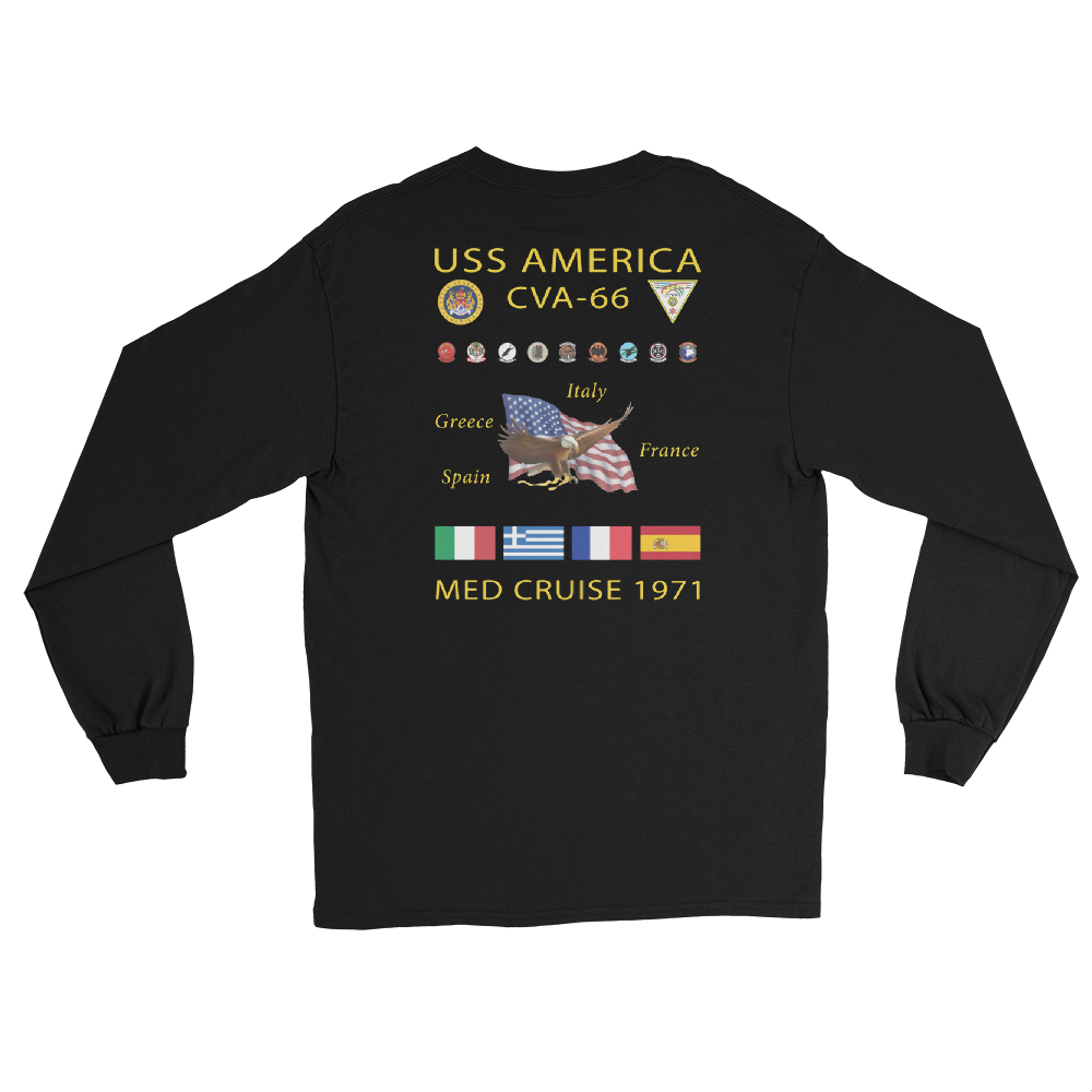 USS America (CVA-66) 1971 Long Sleeve Cruise Shirt – back view, black
