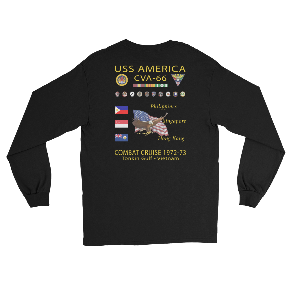 USS America (CVA-66) 1972-73 Long Sleeve Cruise Shirt – back view, black