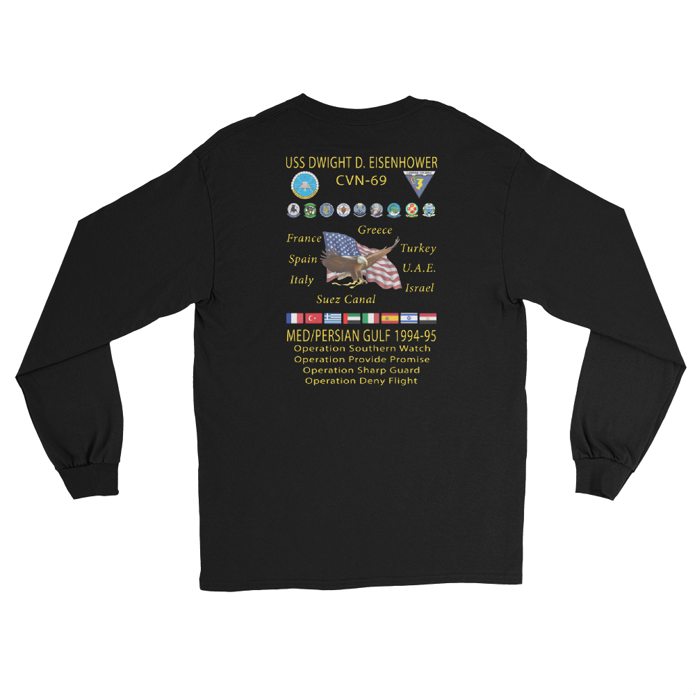 USS Dwight D. Eisenhower (CVN-69) 1994-95 Long Sleeve Cruise Shirt – back view, black