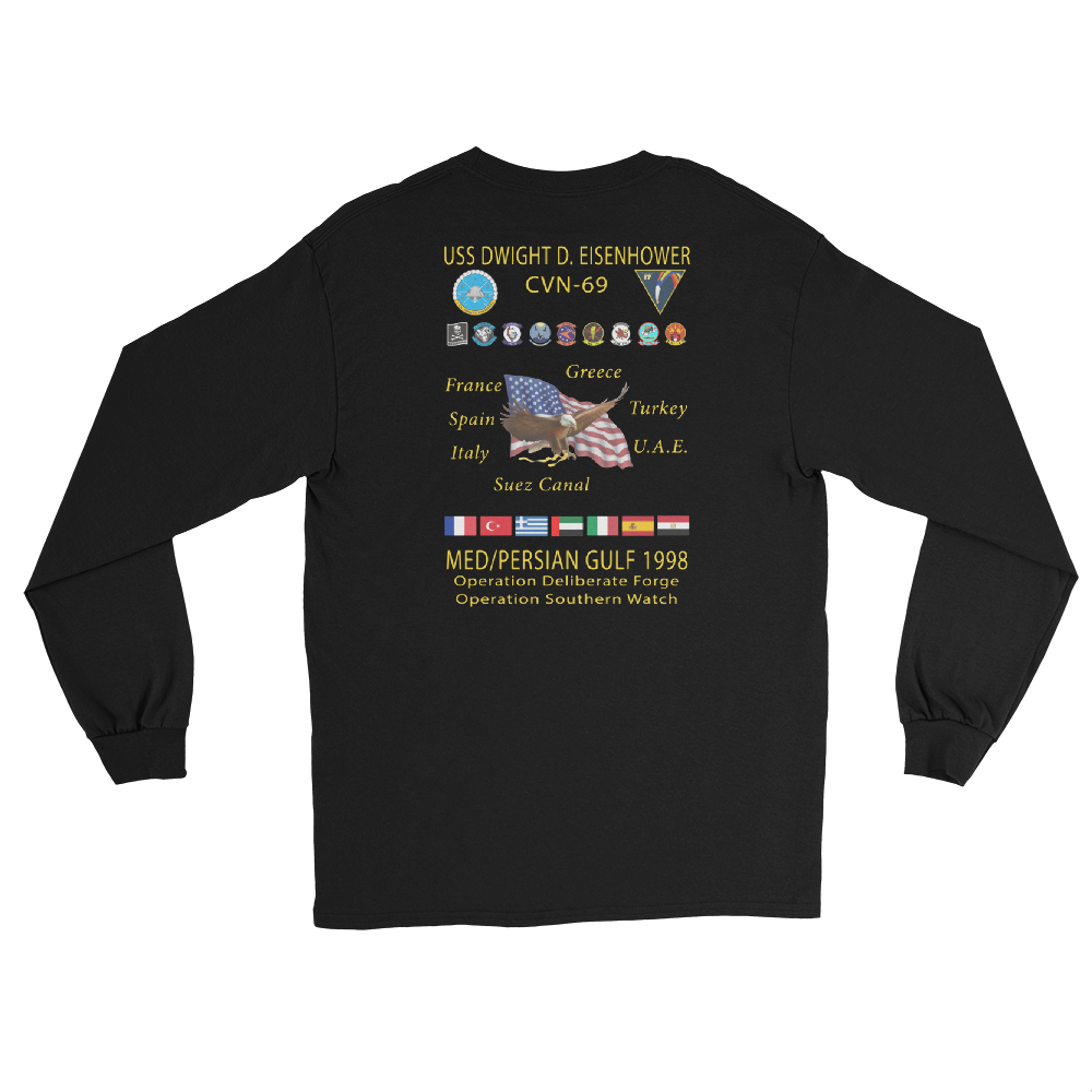 USS Dwight D. Eisenhower (CVN-69) 1998 Long Sleeve Cruise Shirt – back view, black