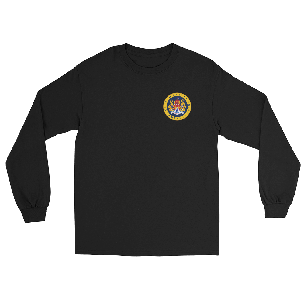 USS America (CVA-66) 1967 Long Sleeve Cruise Shirt - FAMILY – front view, black