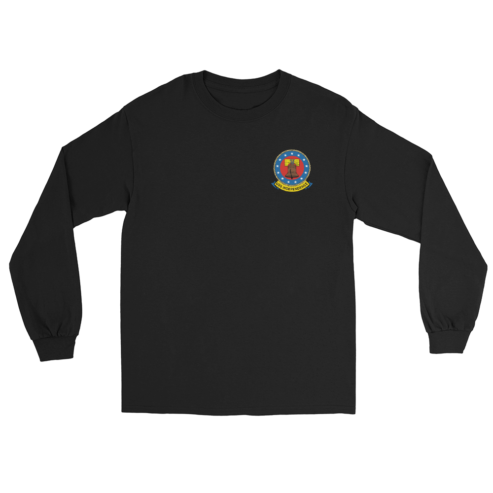 USS Independence (CVA-62) 1970-71 Long Sleeve Cruise Shirt – front view, black