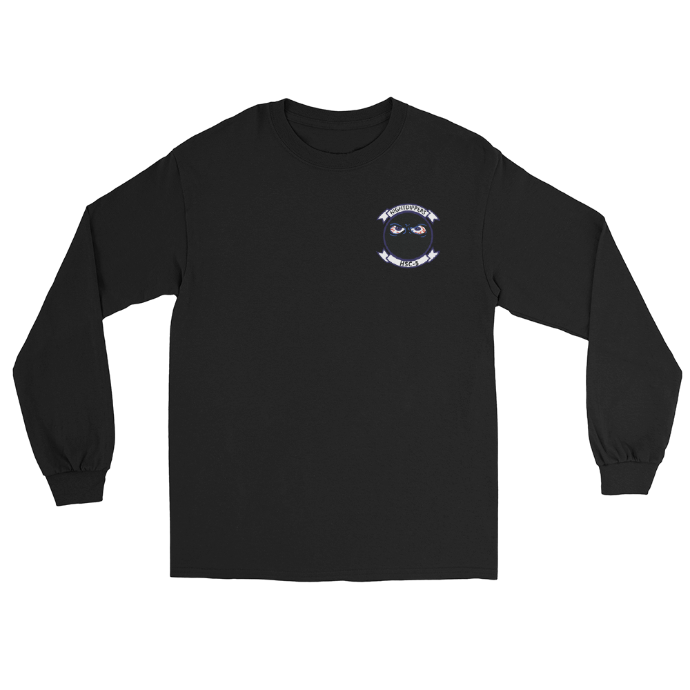 HSC-5 Nightdippers Squadron Crest Long Sleeve T-Shirt – front view, black