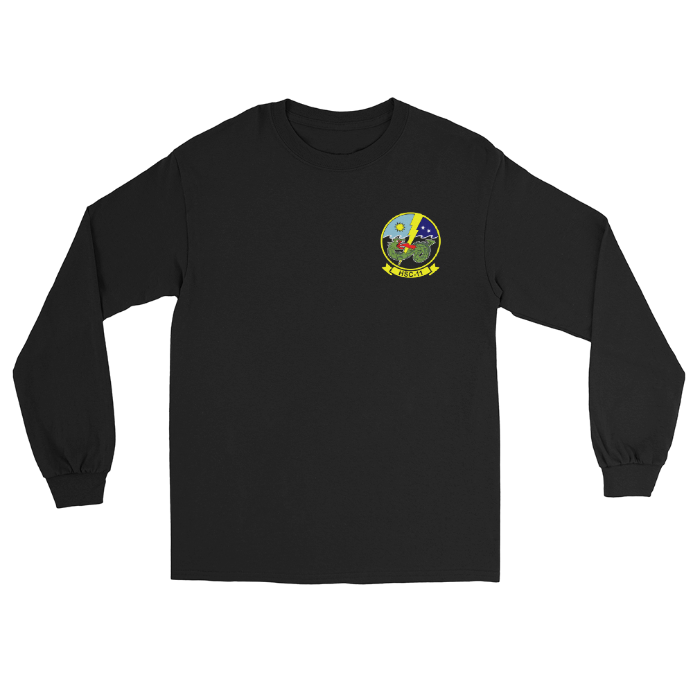 HSC-11 Dragonslayers Squadron Crest Long Sleeve T-Shirt – front view, black