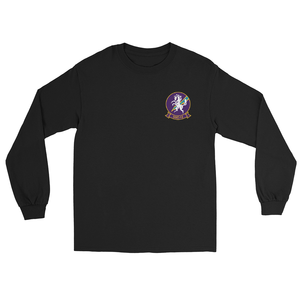 HSC-14 Chargers Squadron Crest Long Sleeve T-Shirt – front view, black