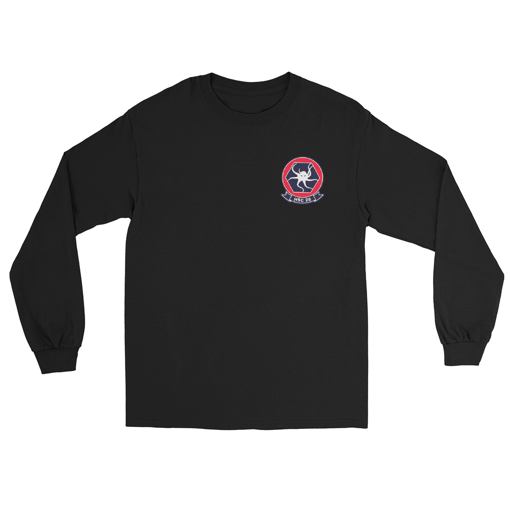HSC-28 Dragon Whales Squadron Crest Long Sleeve T-Shirt – front view, black