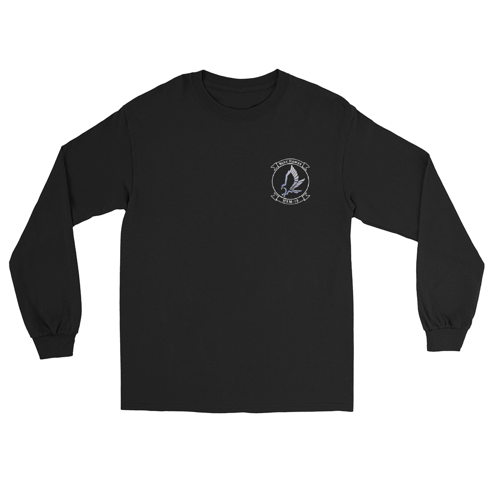 HSM-78 Blue Hawks Squadron Crest Long Sleeve T-Shirt – front view, black