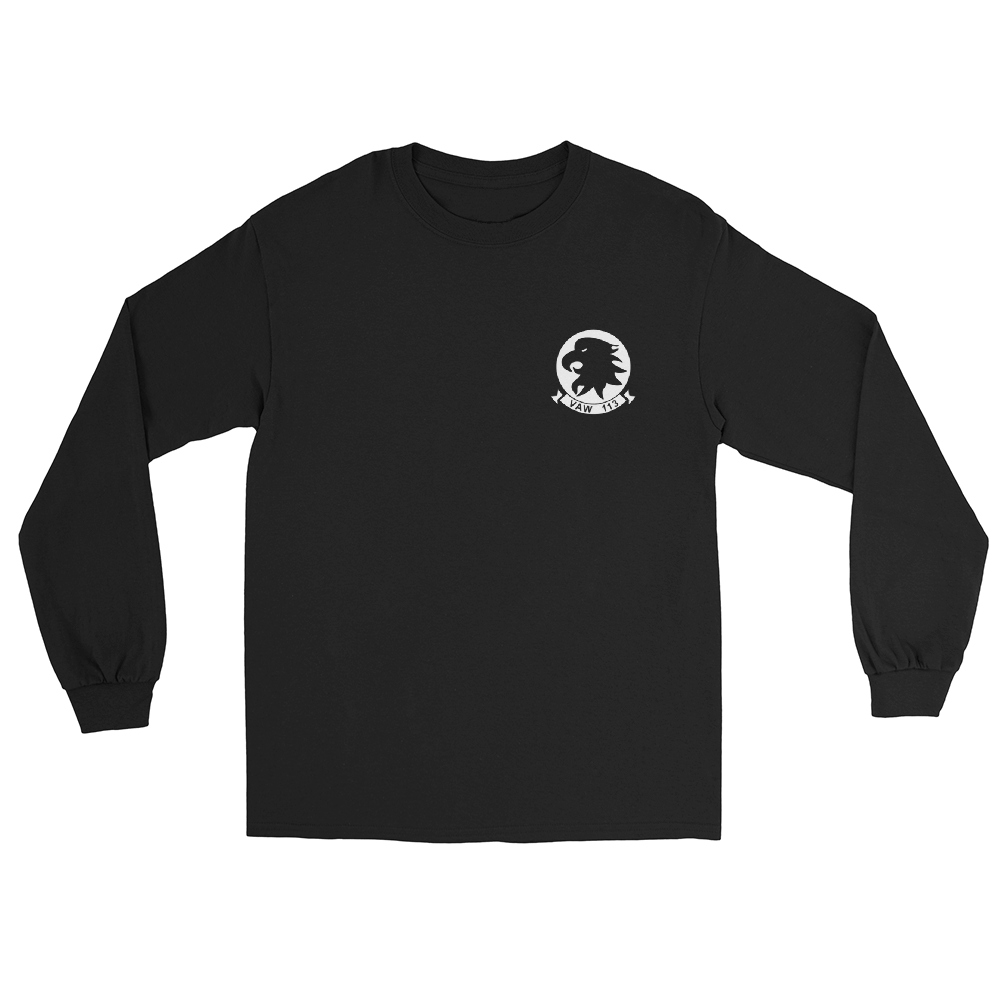 VAW-113 Black Eagles Squadron Crest Long Sleeve T-Shirt – front view, black