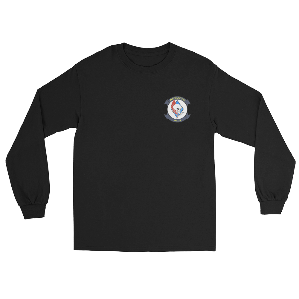 VFA-34 Blue Blasters Squadron Crest Long Sleeve T-Shirt – front view, black