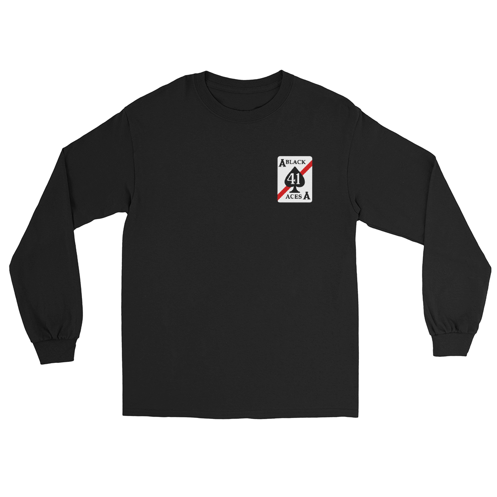 VFA-41 Black Aces Squadron Crest Long Sleeve T-Shirt – front view, black