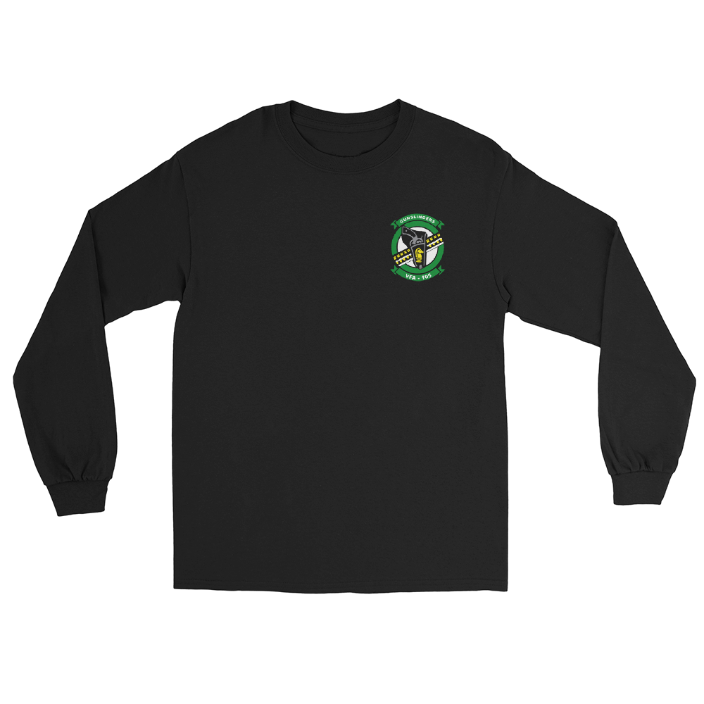 VFA-105 Gunslingers Squadron Crest Long Sleeve T-Shirt – front view, black