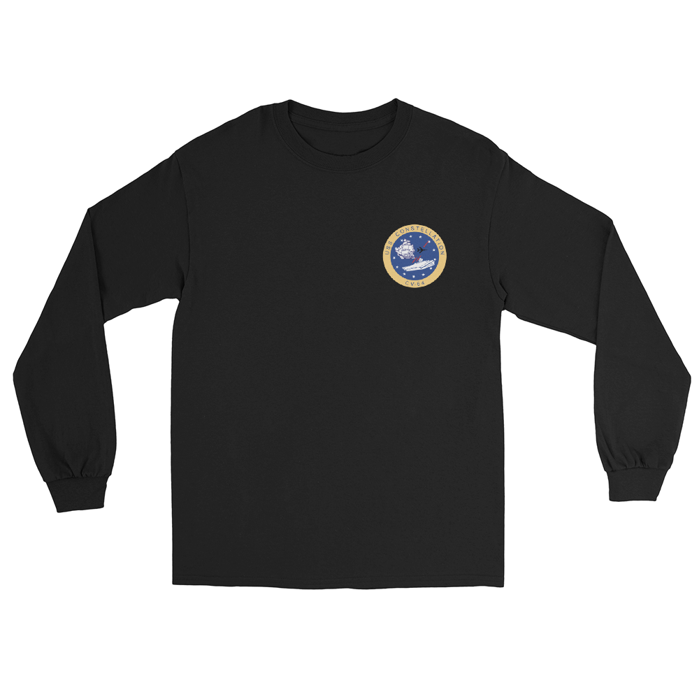 USS Constellation (CV-64) Ship's Crest Long Sleeve T-Shirt – front view, black