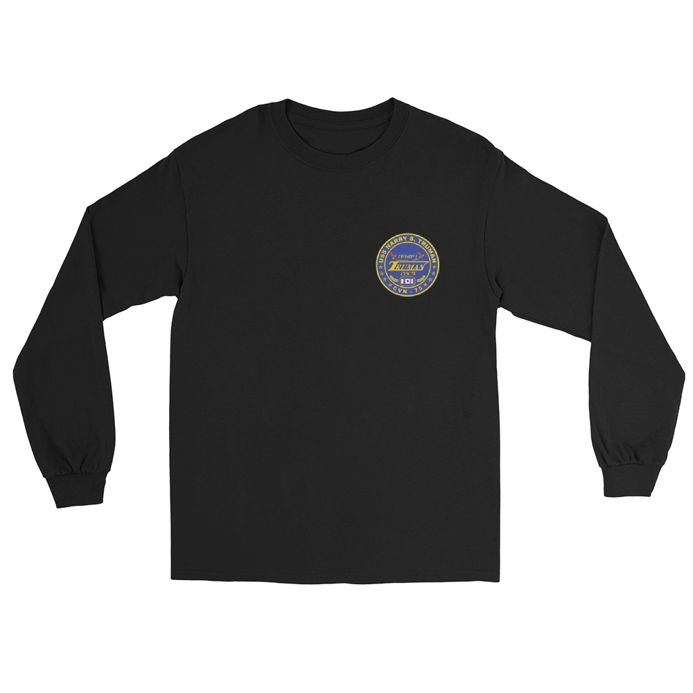 USS Harry S. Truman (CVN-75) Ship's Crest Long Sleeve T-Shirt – front view, black