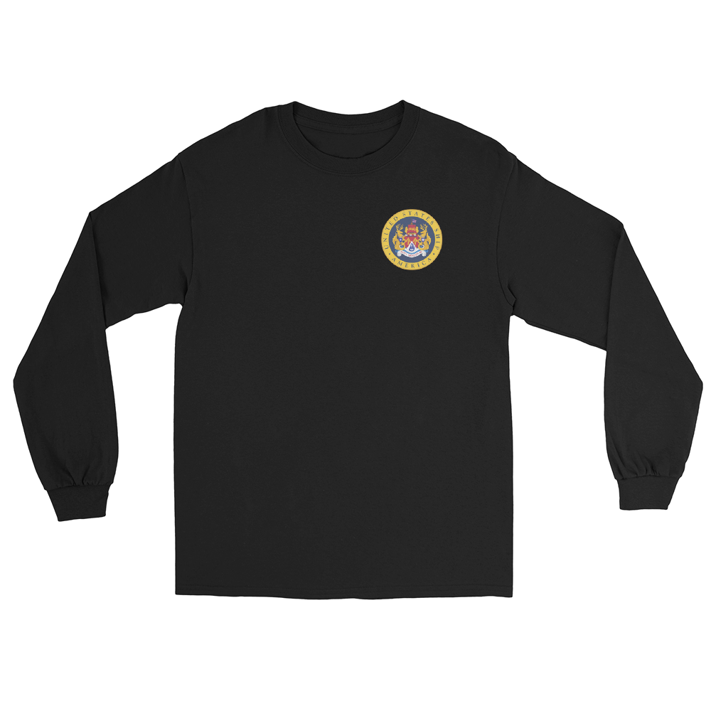 USS America (CVA-66) 1971 Long Sleeve Cruise Shirt – front view, black
